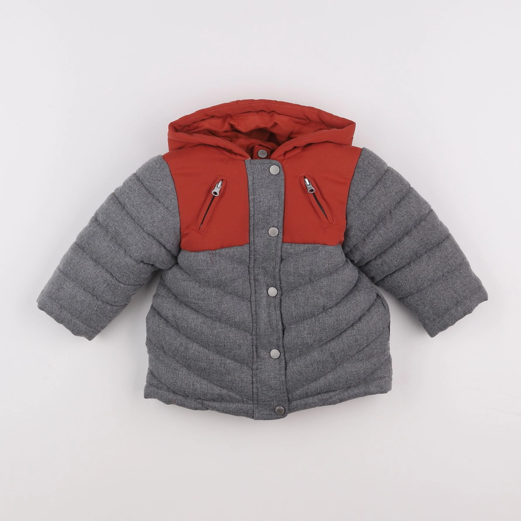 Vertbaudet - manteau doublure amovible rouge, gris - 12 mois