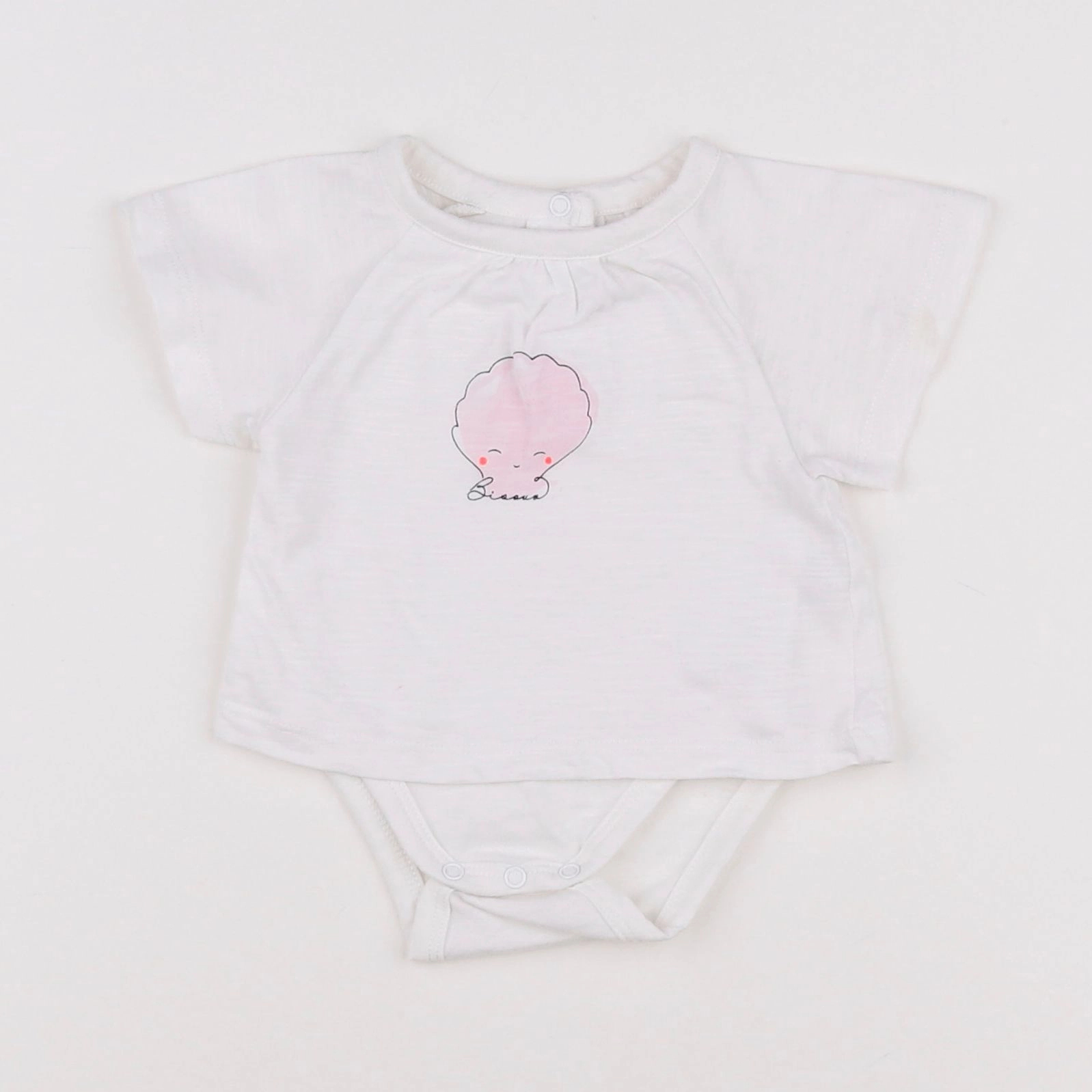 Vertbaudet - body tee-shirt blanc, rose - 1 mois