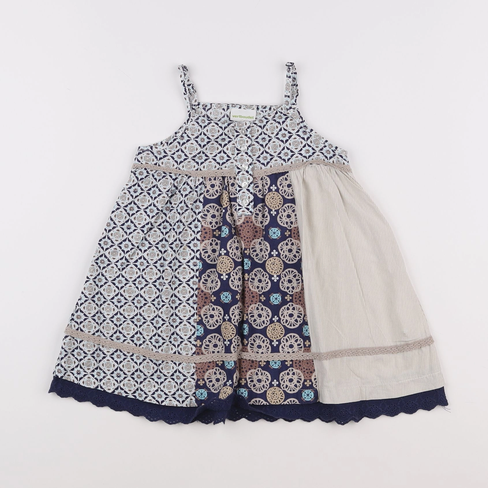 Vertbaudet - robe beige, bleu - 2 ans
