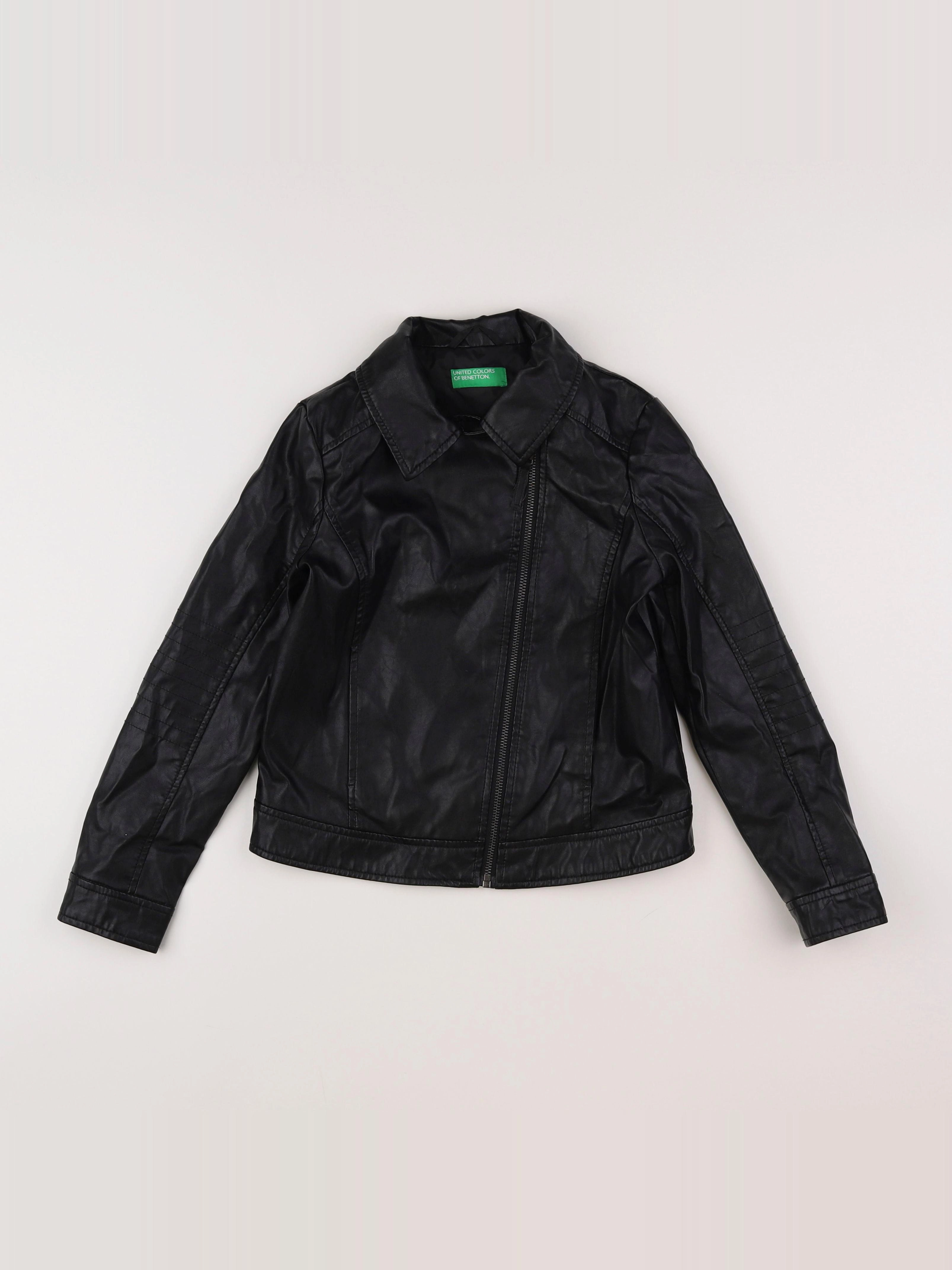 Benetton - veste simili cuir noir - 7/8 ans