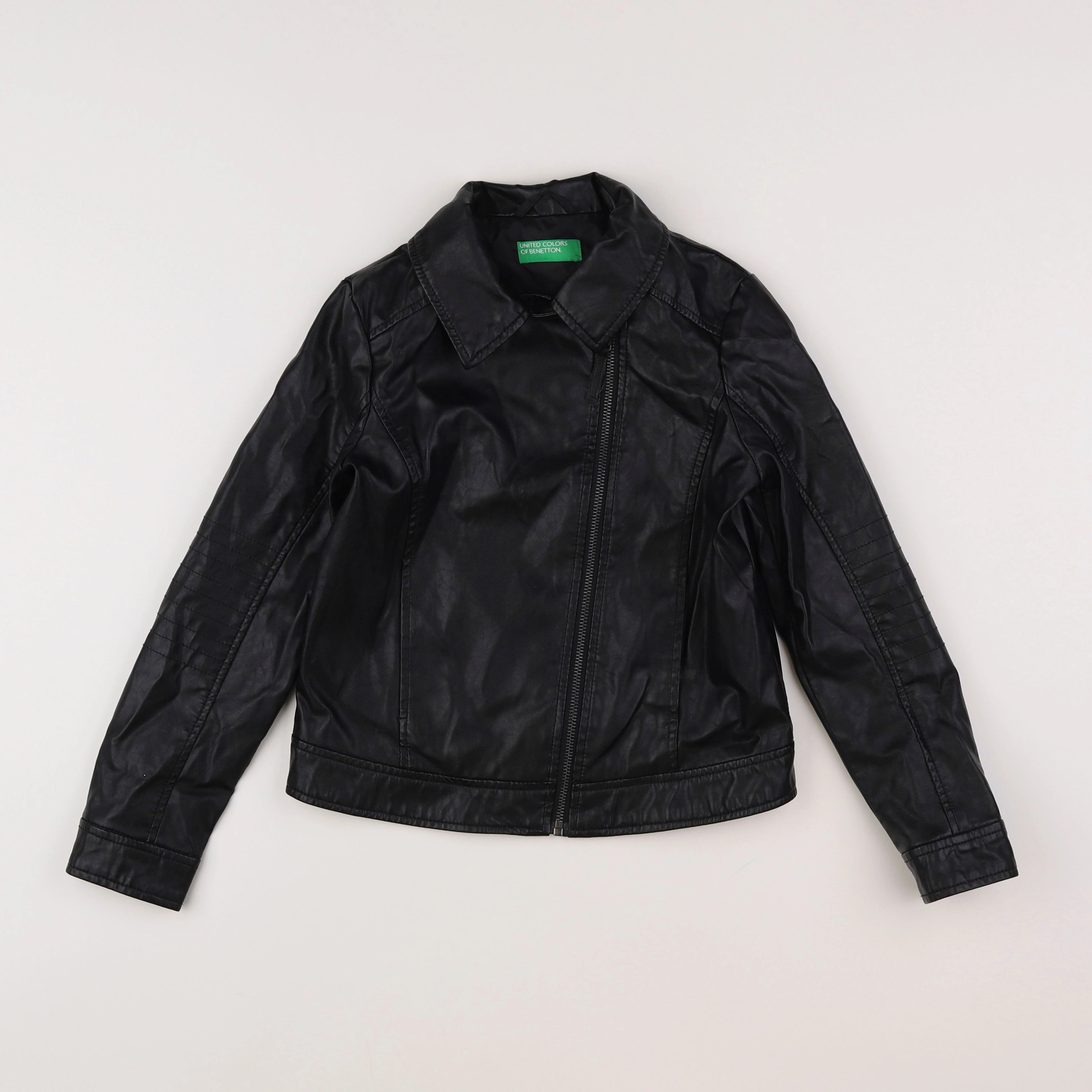 Benetton - veste simili cuir noir - 7/8 ans