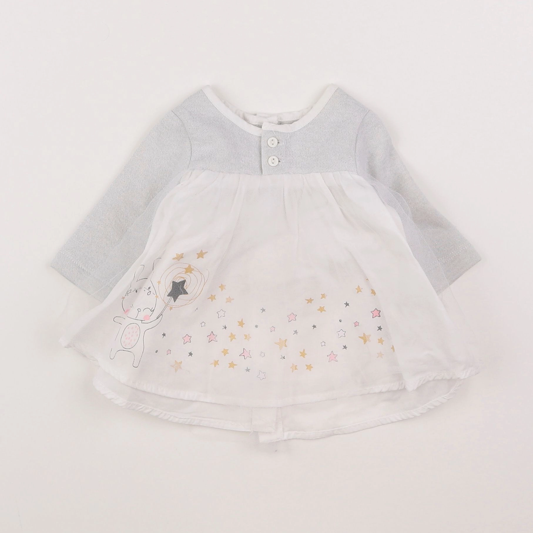 Vertbaudet - robe blanc, gris - 1 mois