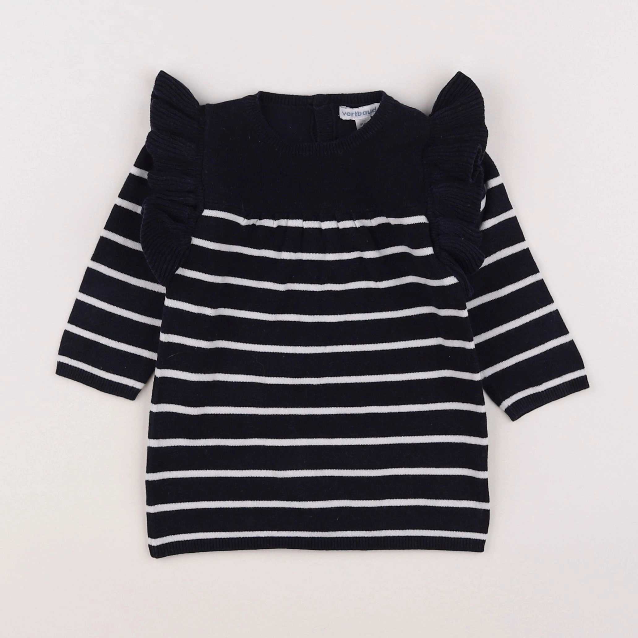 Vertbaudet - robe blanc, bleu - 9 mois