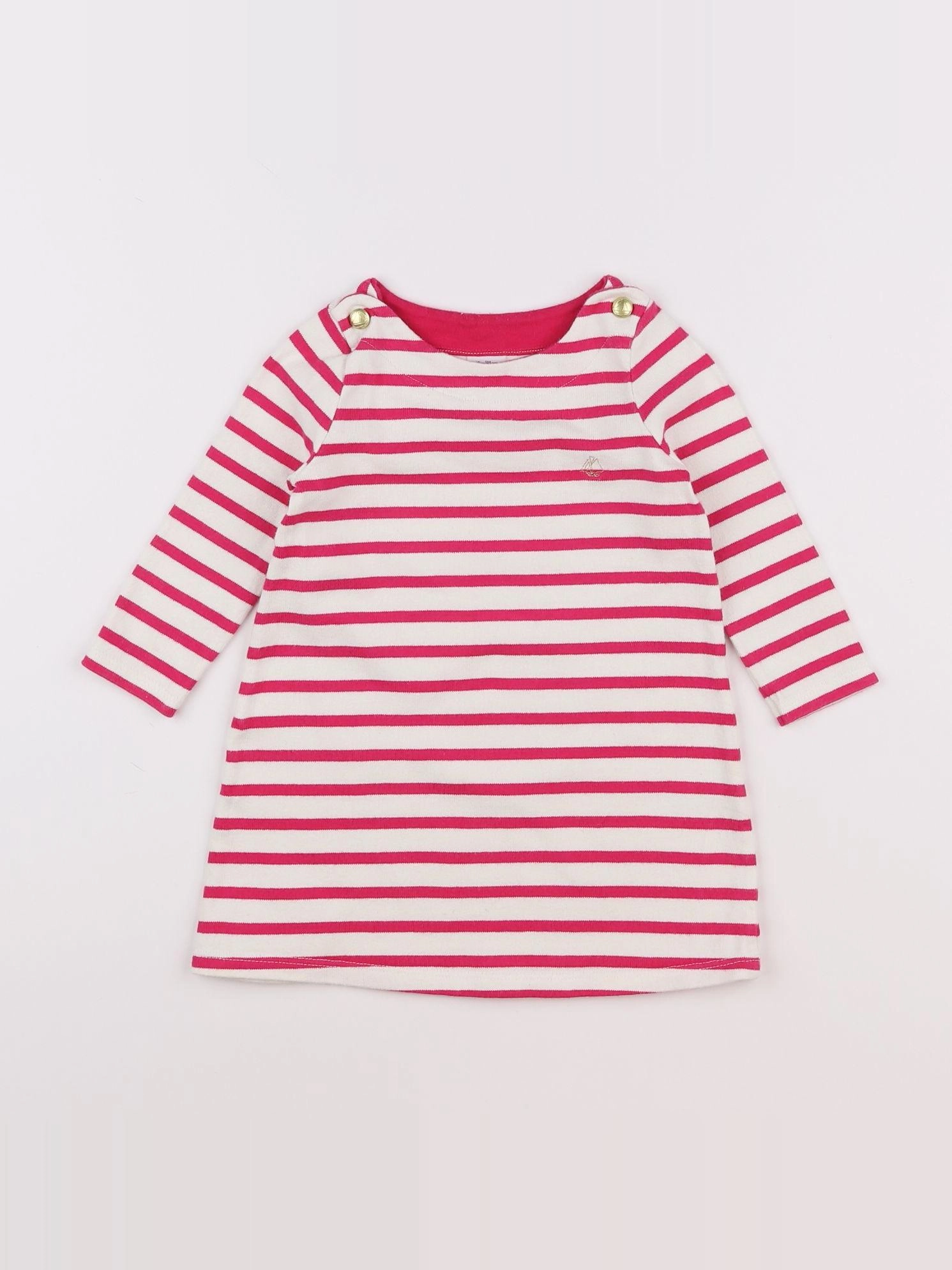 Petit Bateau - robe blanc, rose - 18 mois