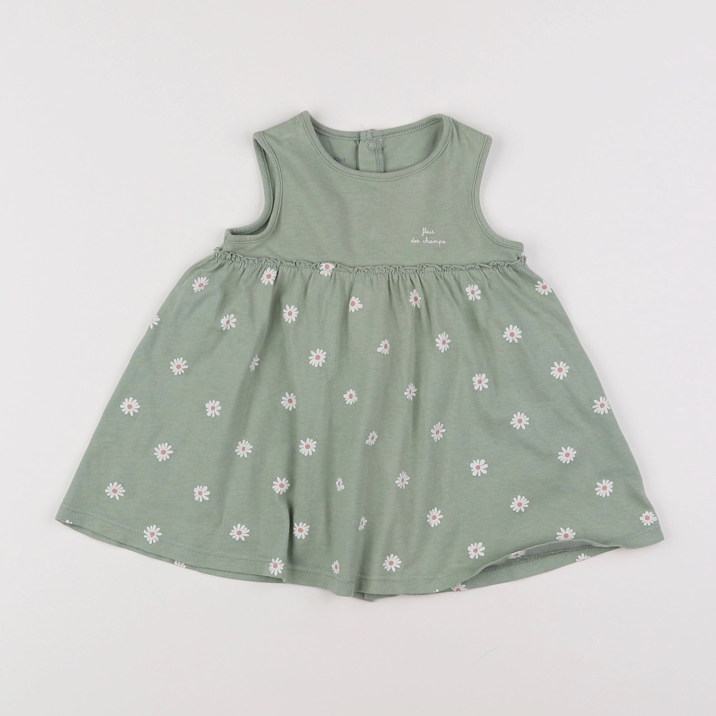 Vertbaudet - robe vert, blanc - 9 mois