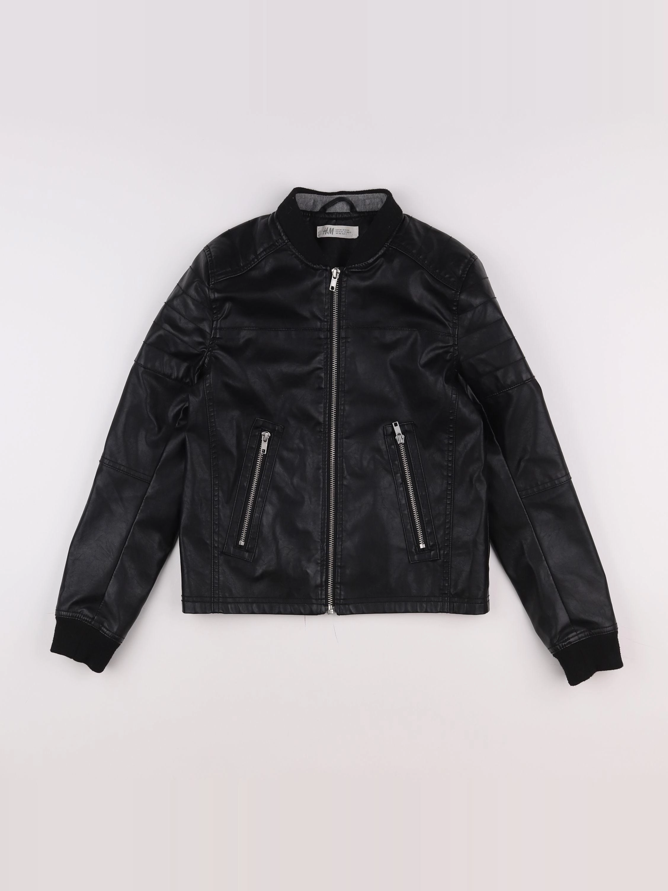 H&M - veste simili cuir noir - 10/11 ans