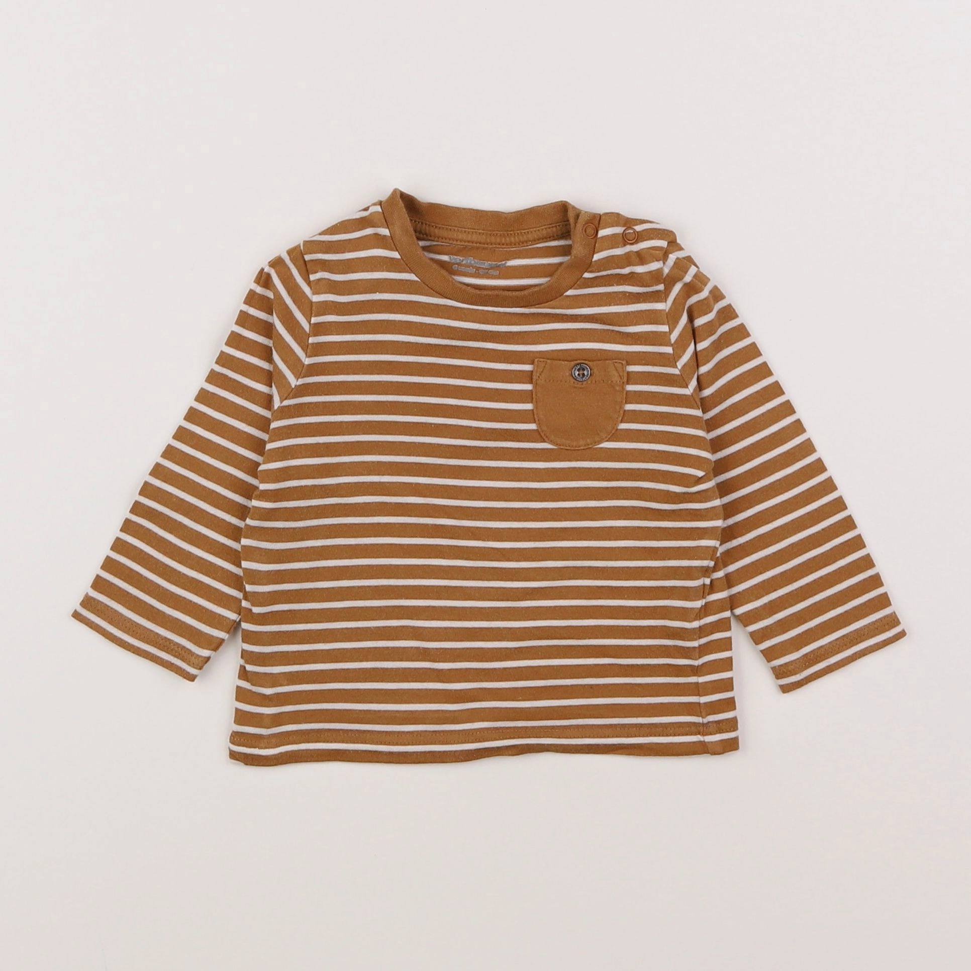 Vertbaudet - tee-shirt blanc, marron - 6 mois
