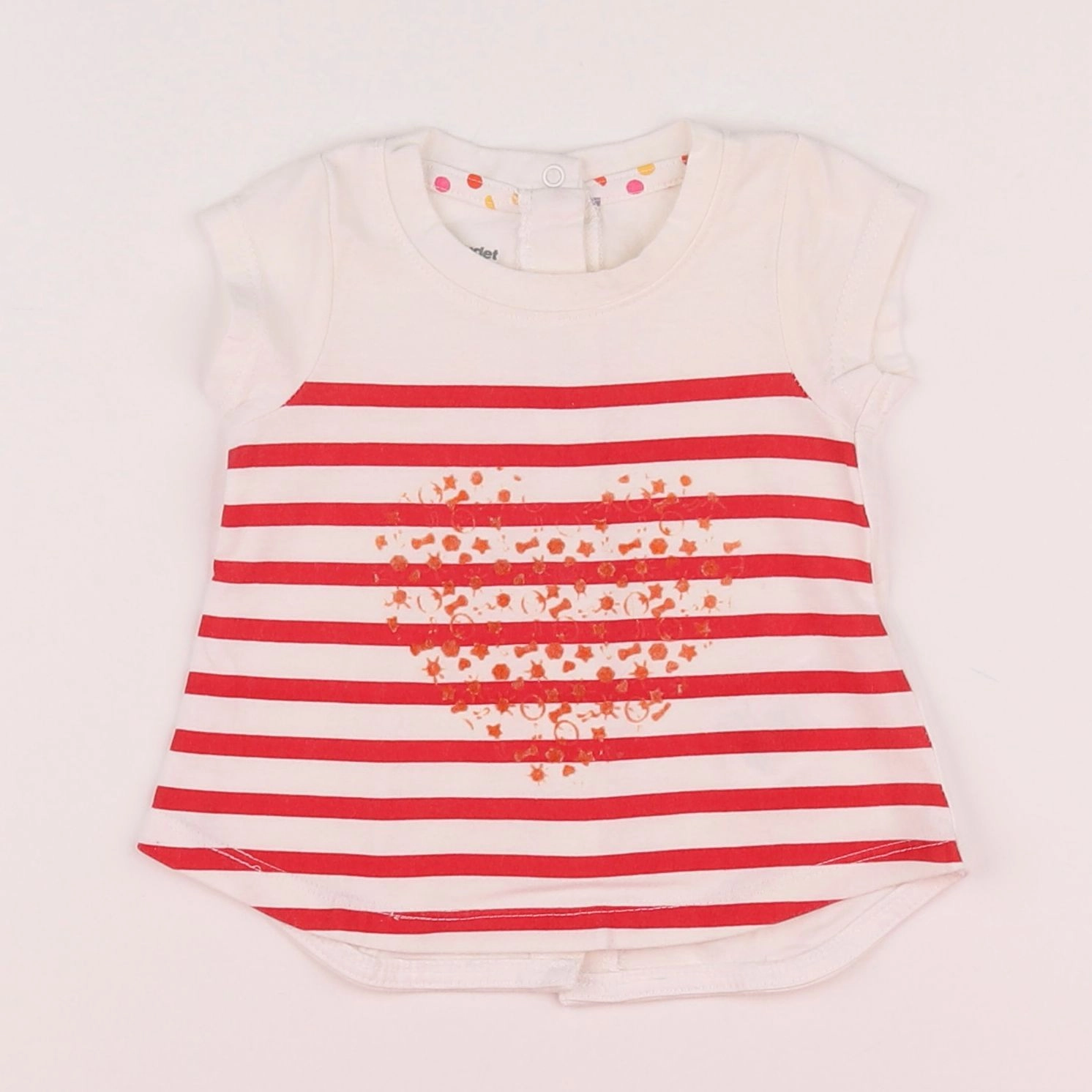 Vertbaudet - tee-shirt blanc, rouge - 3 mois