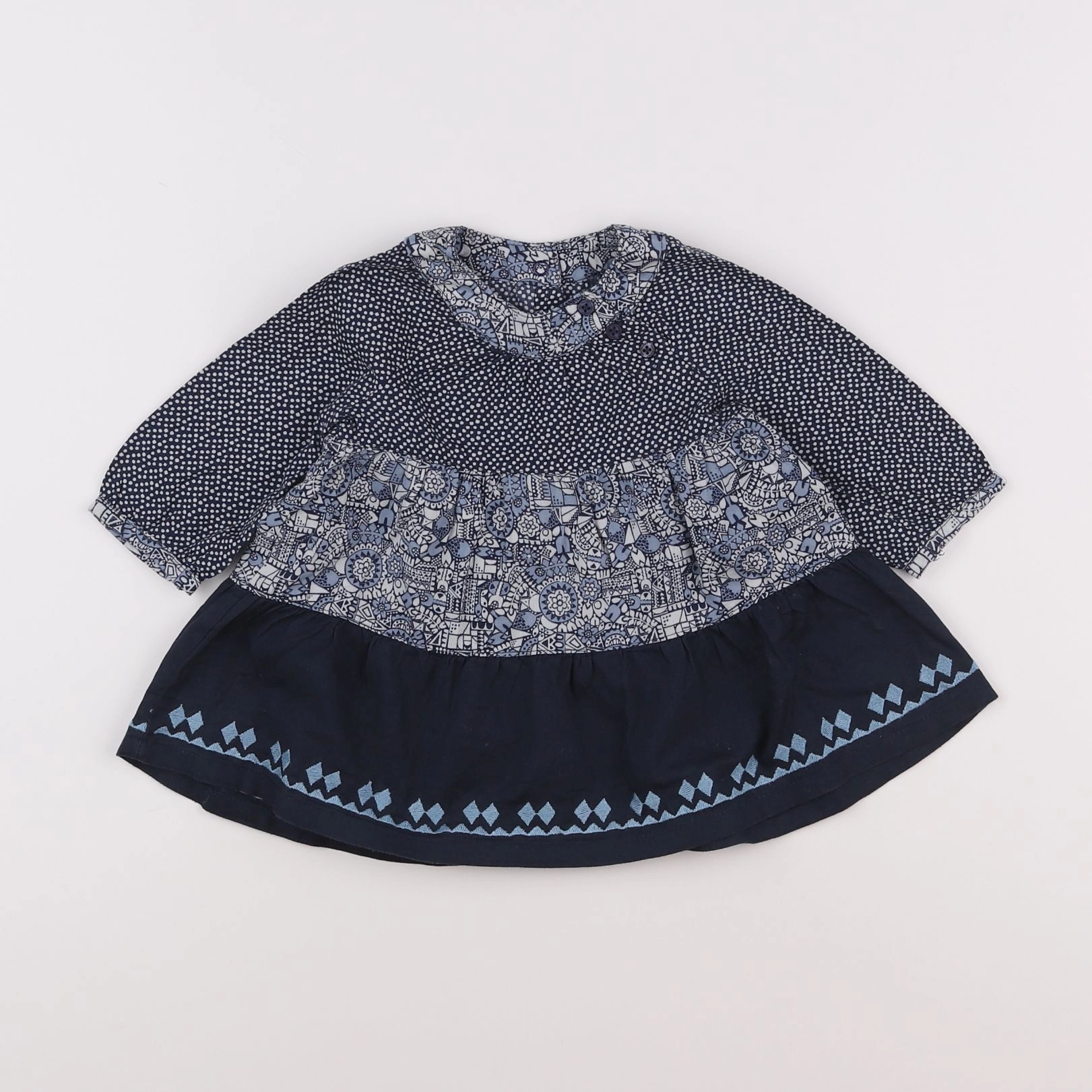 Vertbaudet - robe bleu, blanc - 6 mois