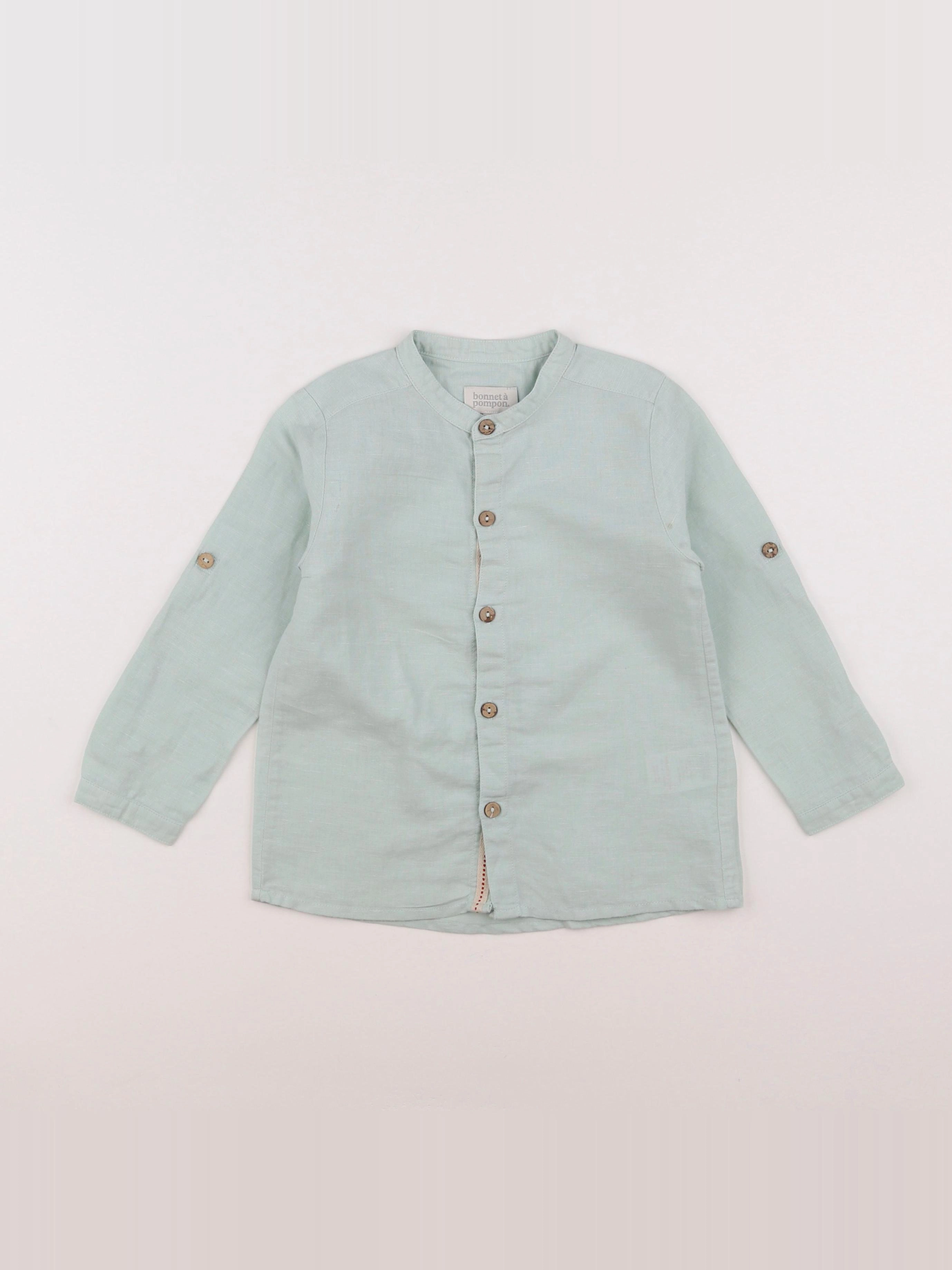 Bonnet à Pompon - chemise vert - 4 ans