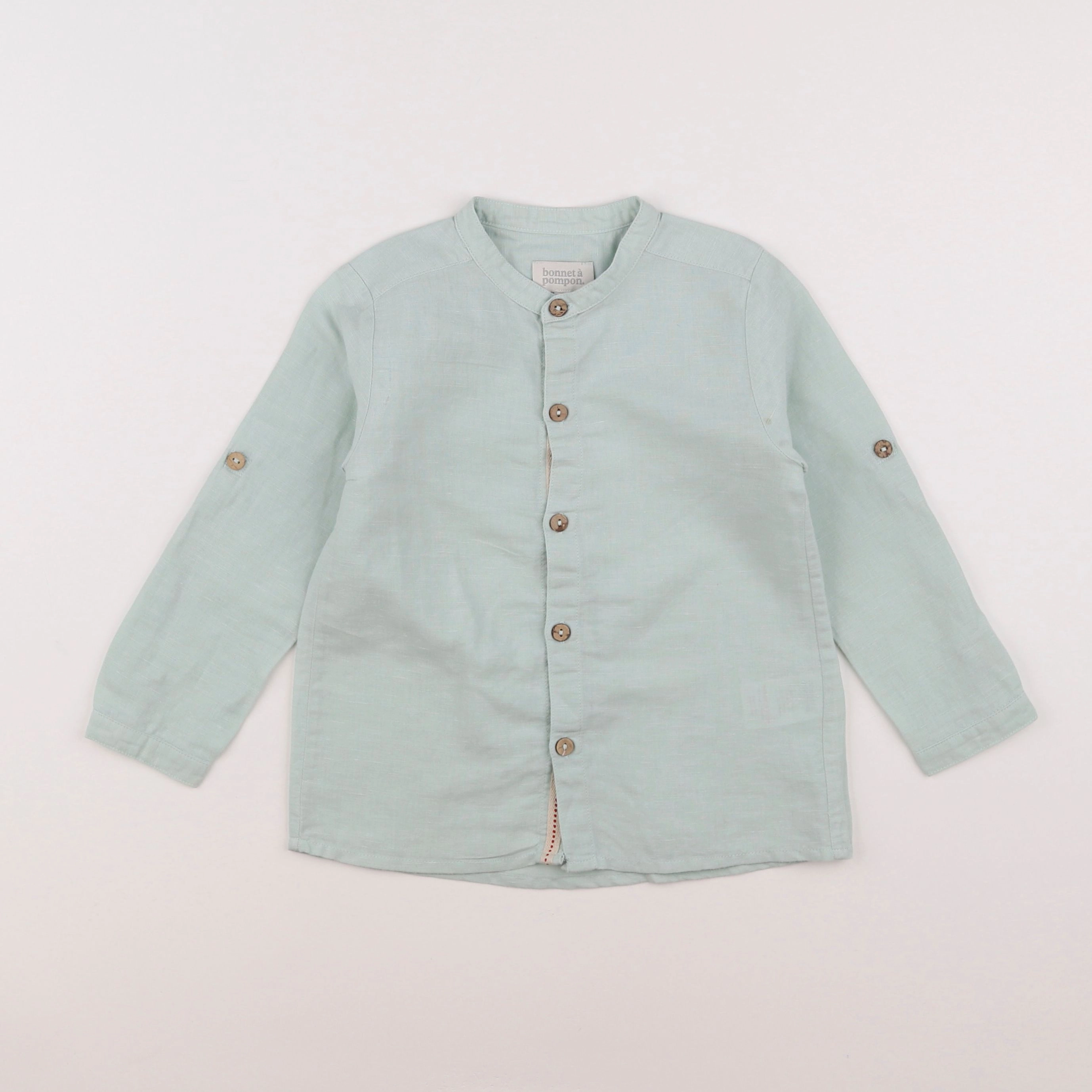 Bonnet à Pompon - chemise vert - 4 ans