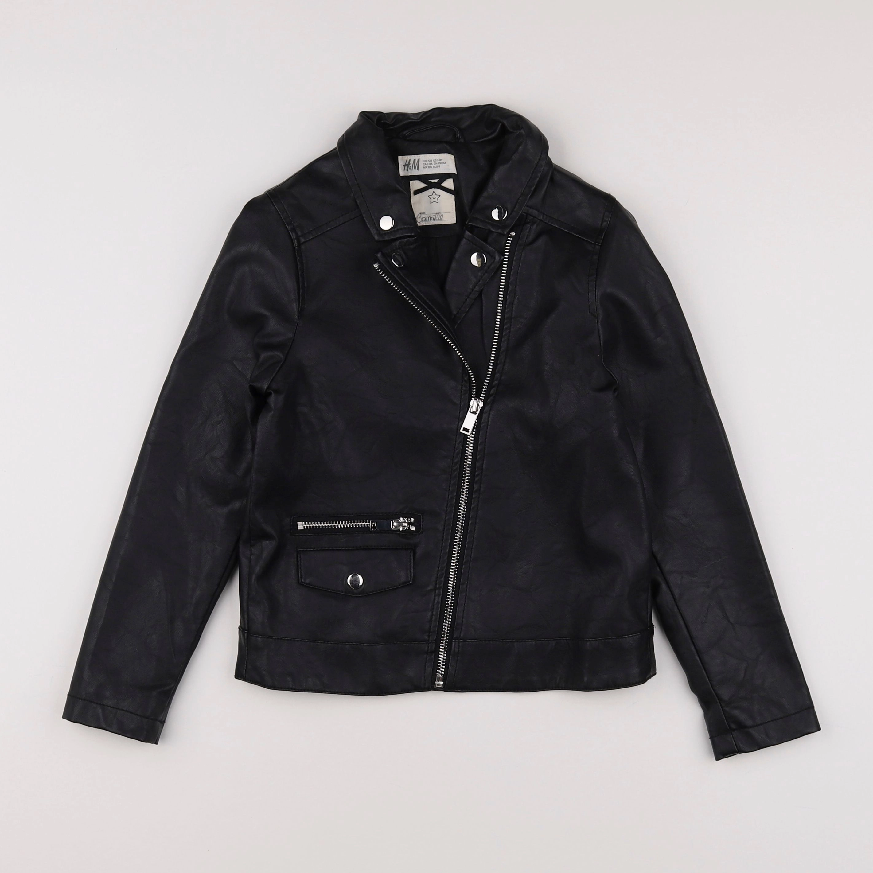 H&M - veste simili cuir noir - 7/8 ans