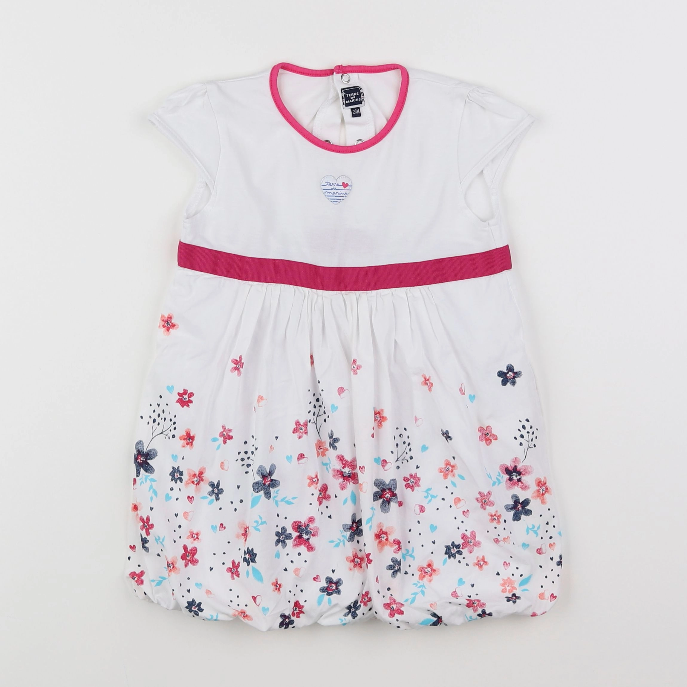 Terre de marins - robe blanc, rose - 2 ans