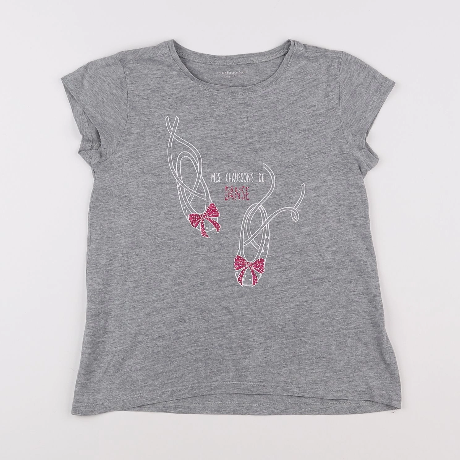Vertbaudet - tee-shirt gris, rose - 8 ans