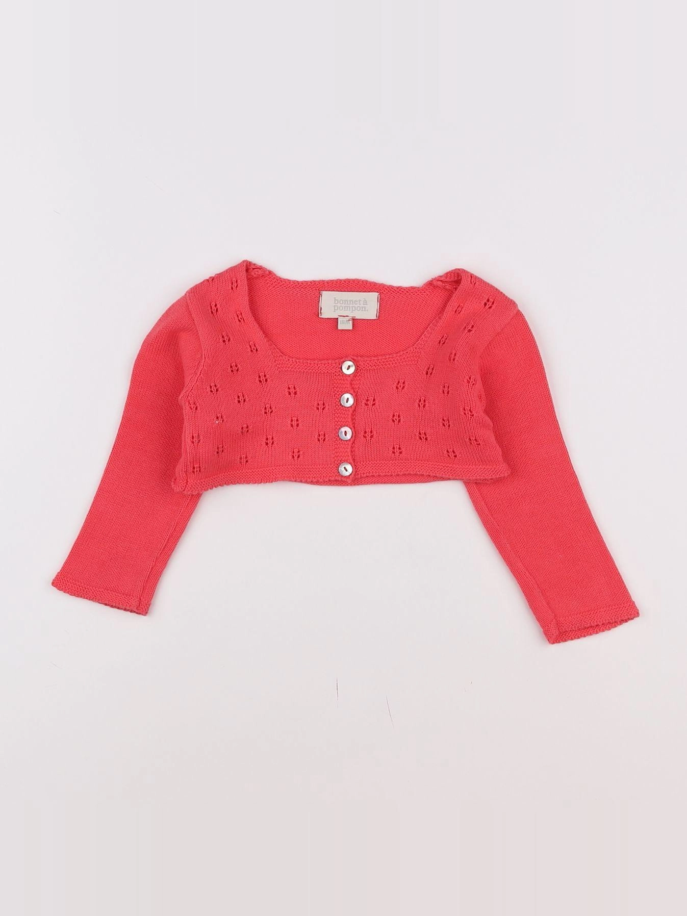 Bonnet à Pompon - gilet rose - 18 mois