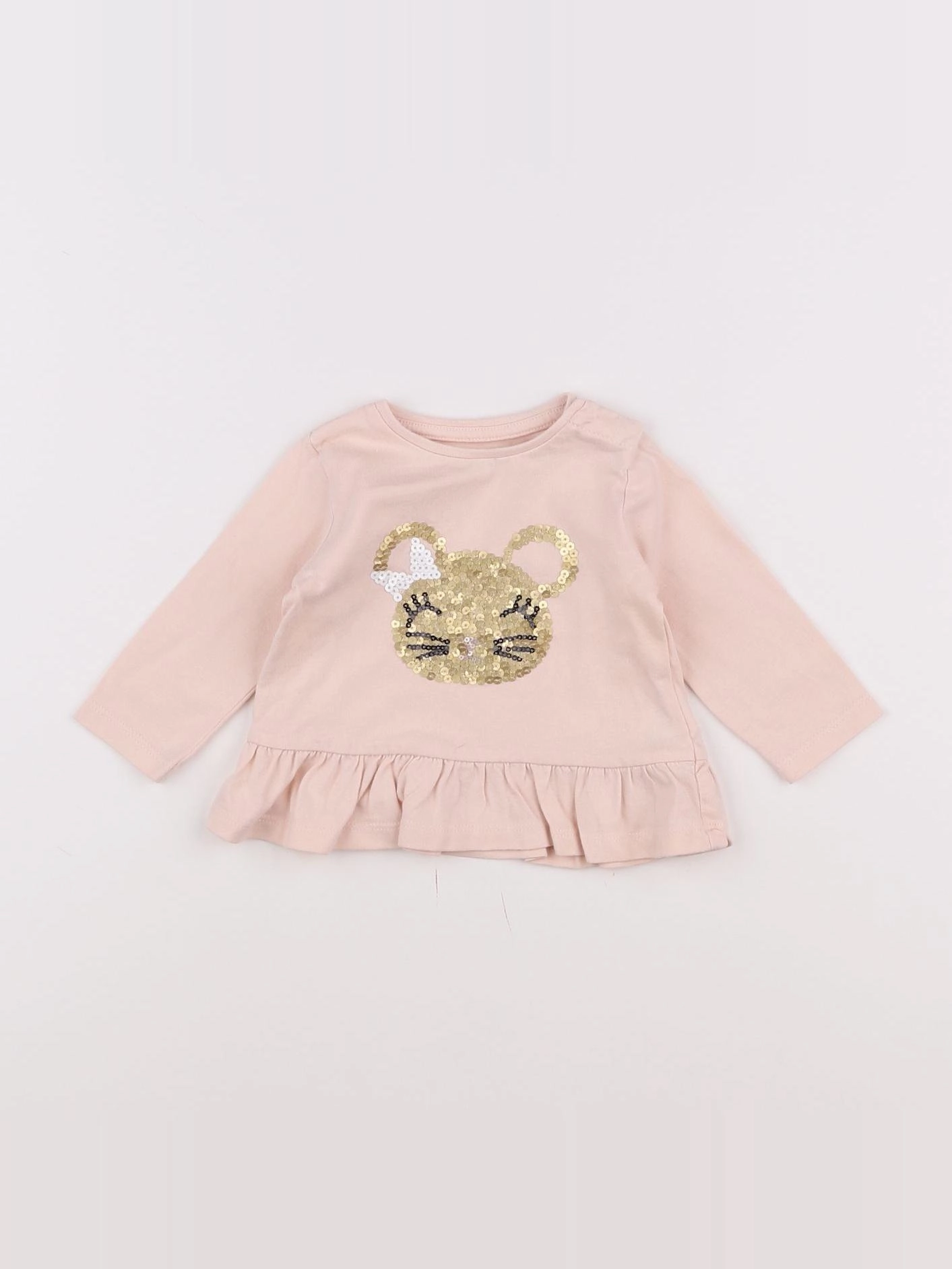Vertbaudet - tee-shirt rose, or - 3 mois