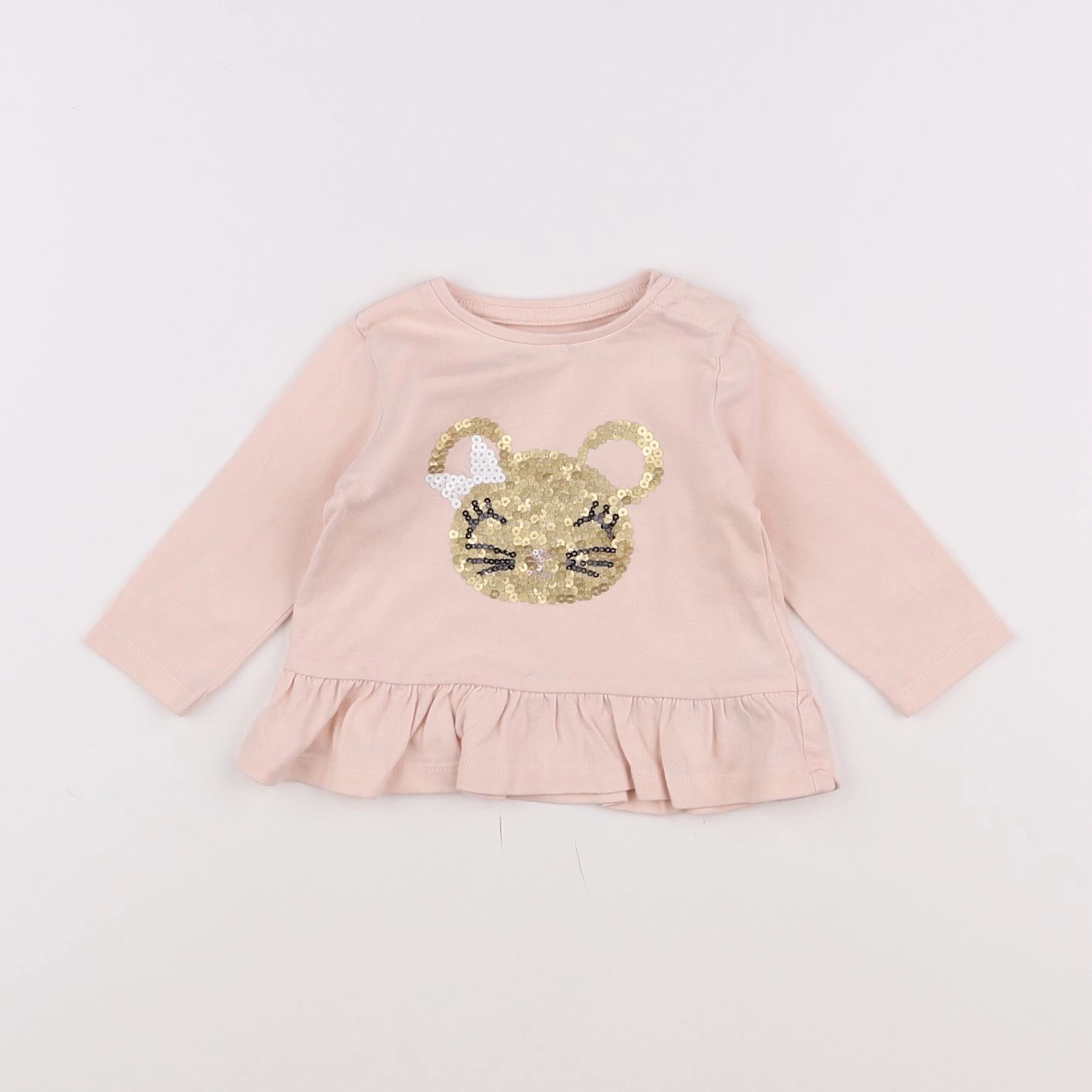 Vertbaudet - tee-shirt rose, or - 3 mois