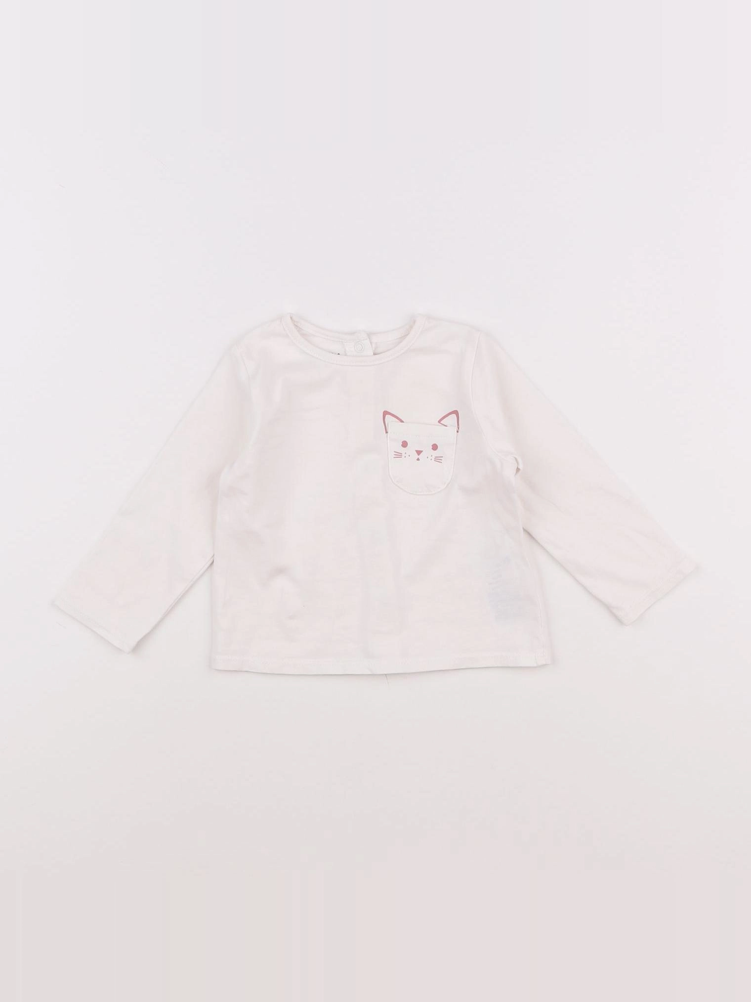 Vertbaudet - tee-shirt blanc, rose - 6 mois