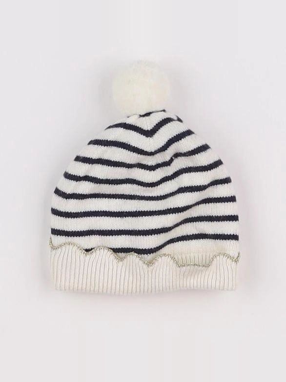 Jacadi - bonnet blanc, bleu, or - 6 mois