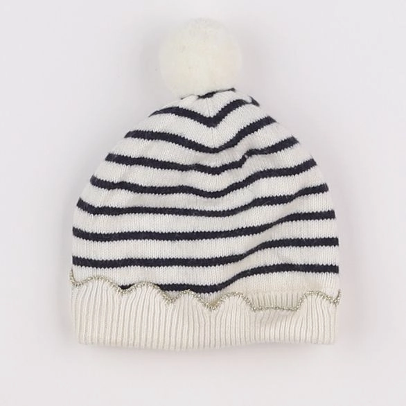 Jacadi - bonnet blanc, bleu, or - 6 mois