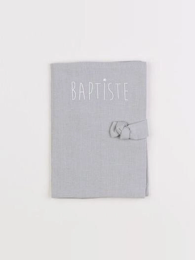 Petit Picotin - "BAPTISTE" protège carnet de santé gris 