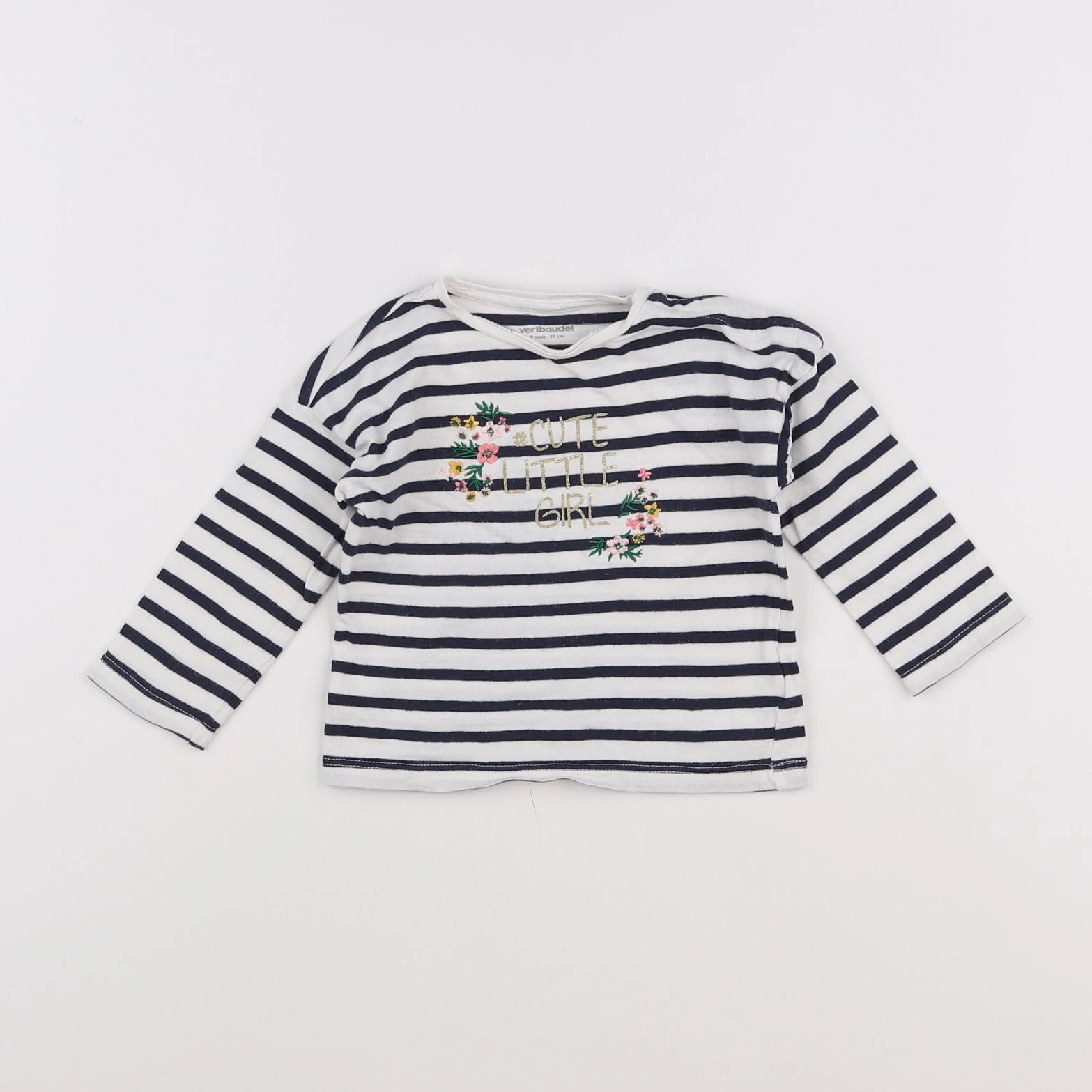 Vertbaudet - tee-shirt blanc, bleu - 9 mois