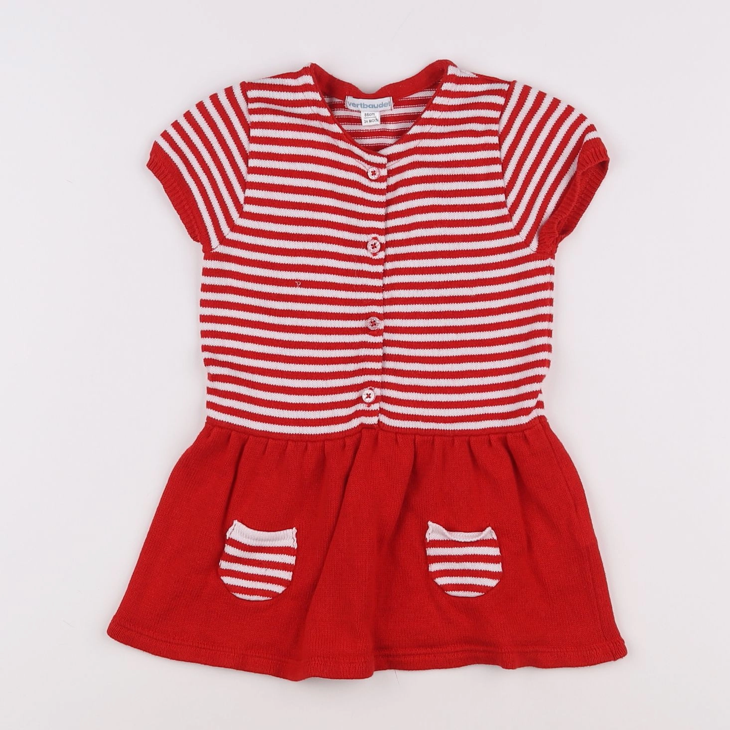 Vertbaudet - robe blanc, rouge - 2 ans