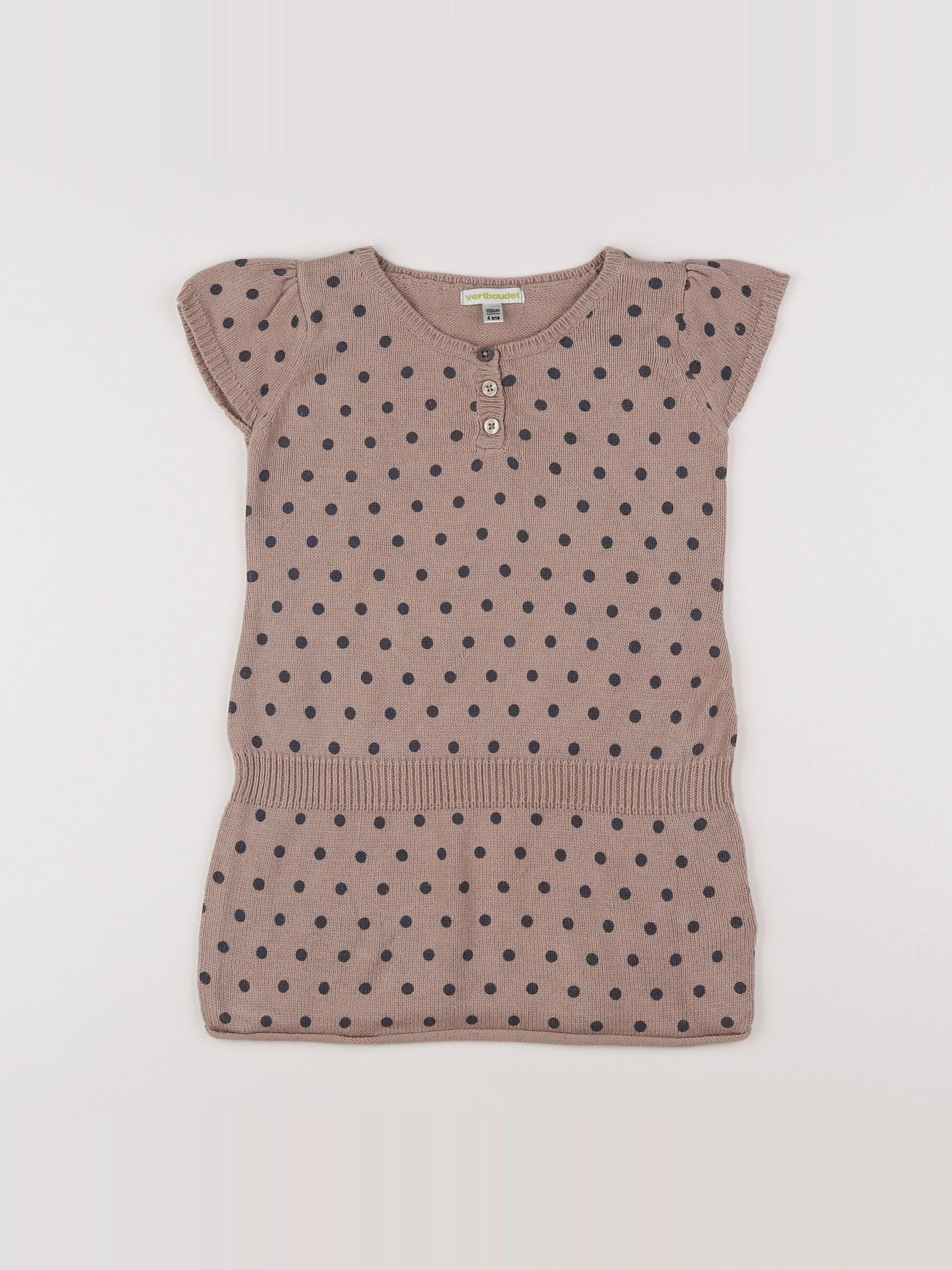 Vertbaudet - robe beige, gris - 4 ans