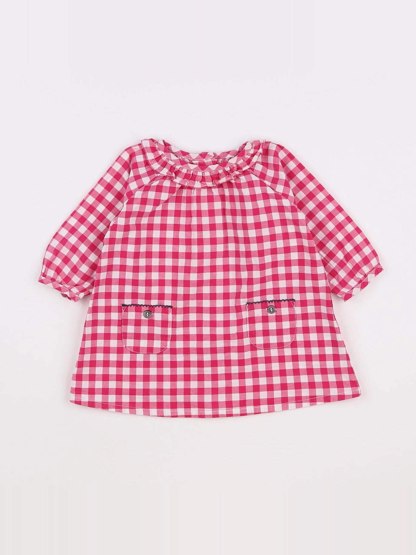 Petit Bateau - robe blanc, rose - 3 mois