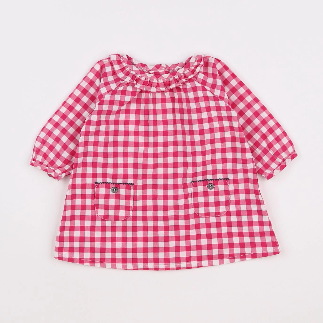 Petit Bateau - robe blanc, rose - 3 mois