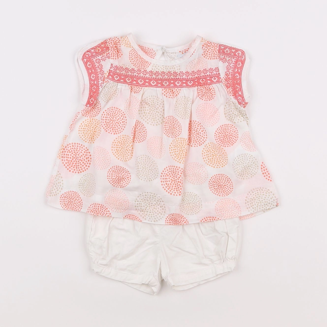 Vertbaudet - ensemble blanc, rose - 6 mois