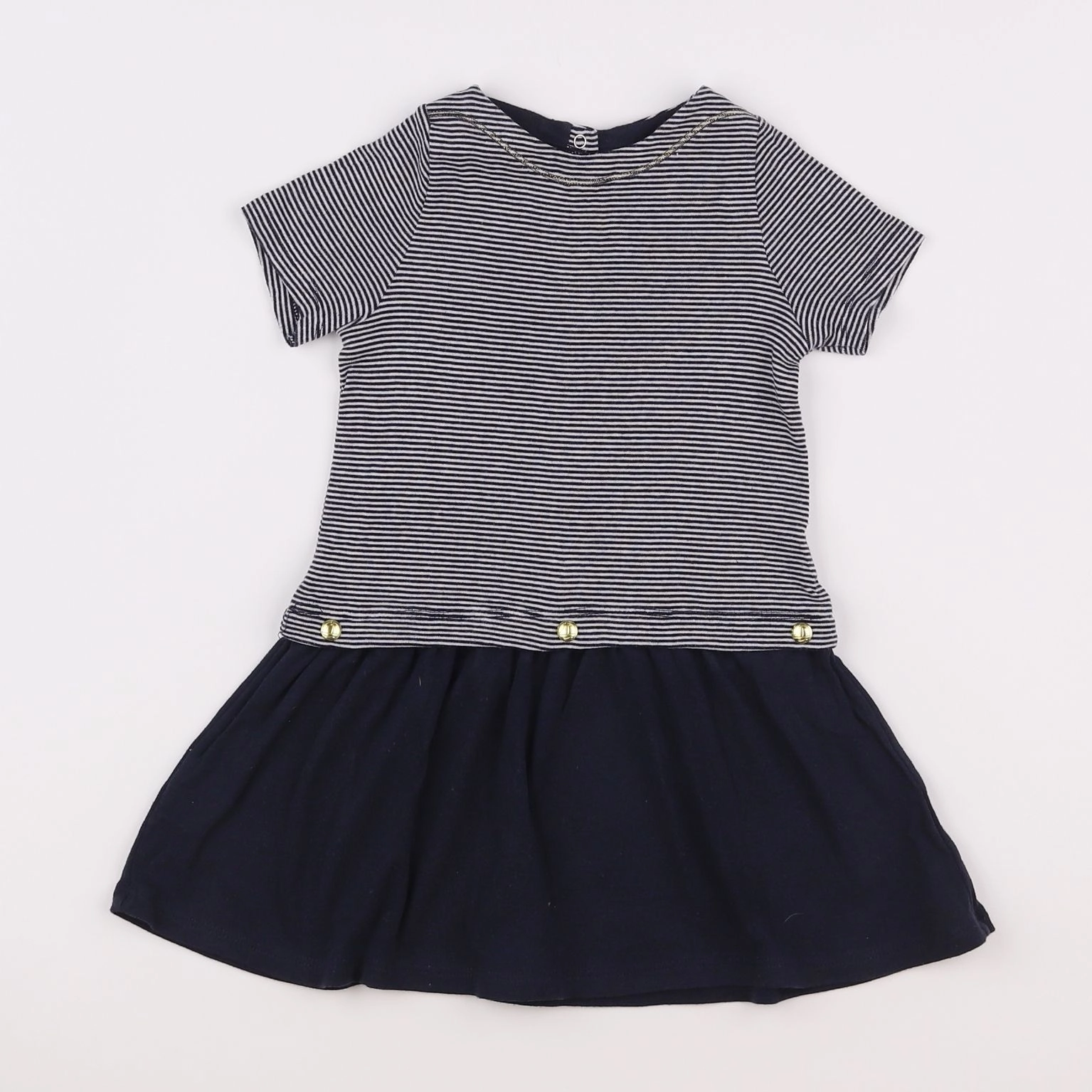 Petit Bateau - robe bleu, blanc - 2 ans
