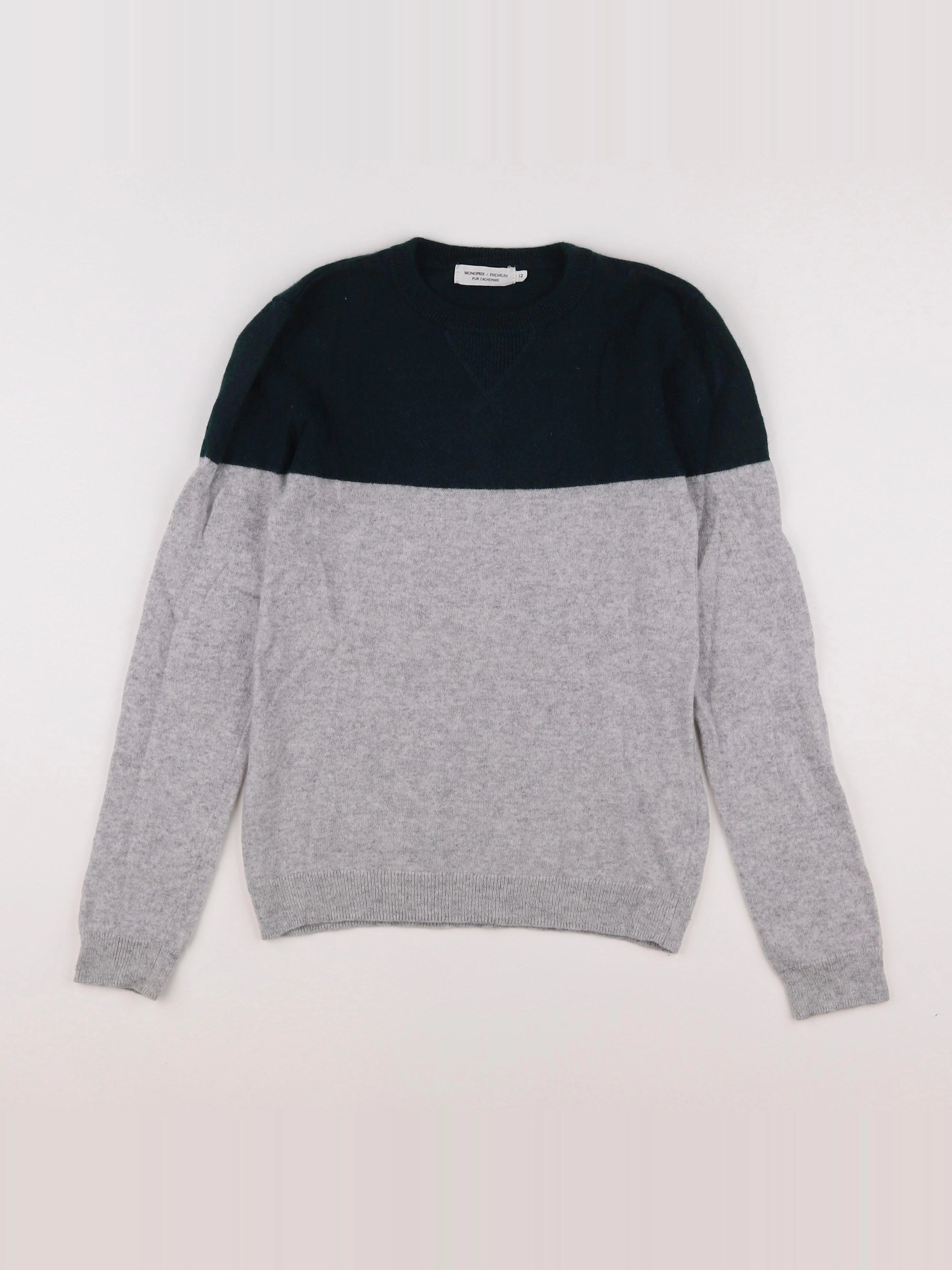 Monoprix - pull vert, gris - 12 ans