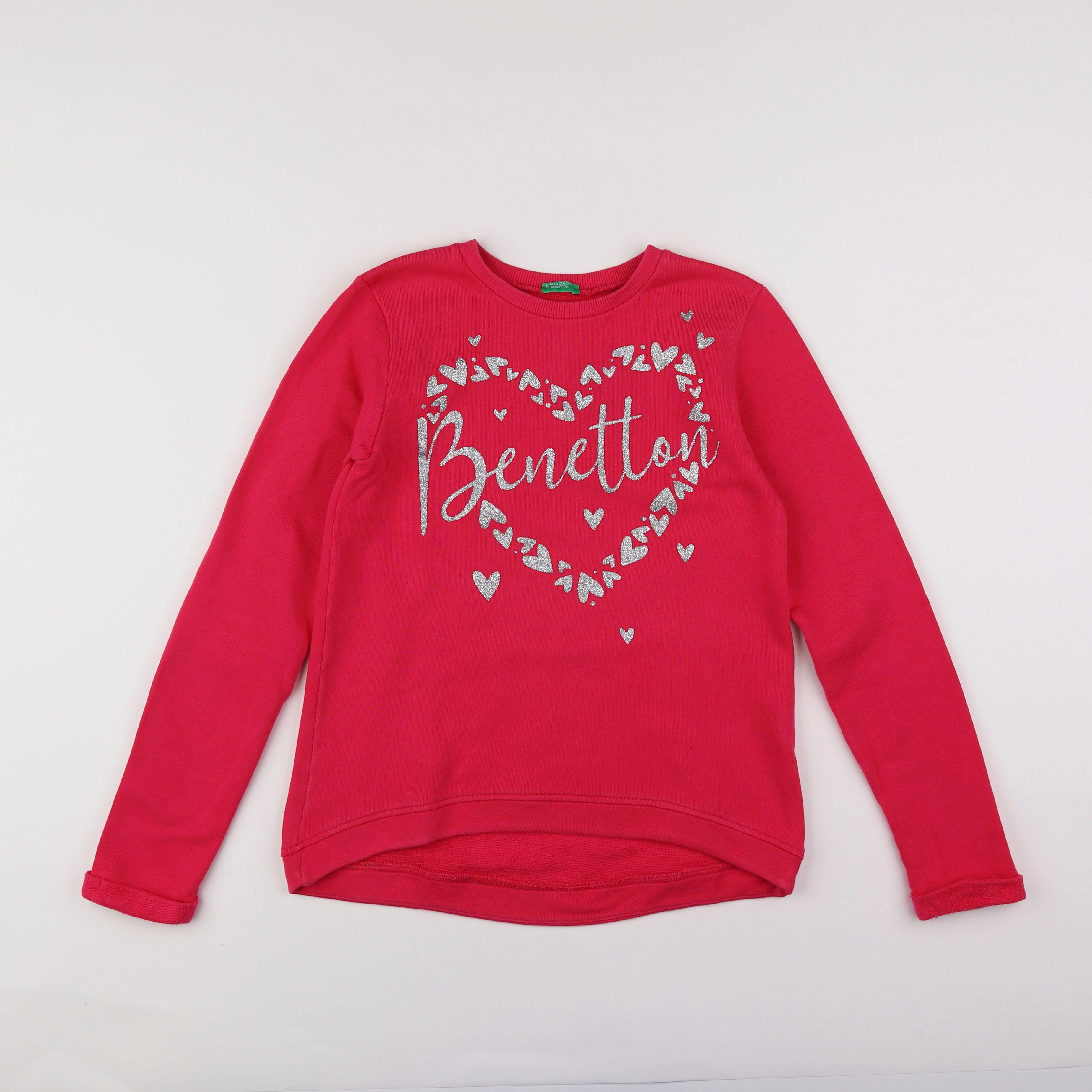 Benetton - sweat rose, argent - 10/11 ans