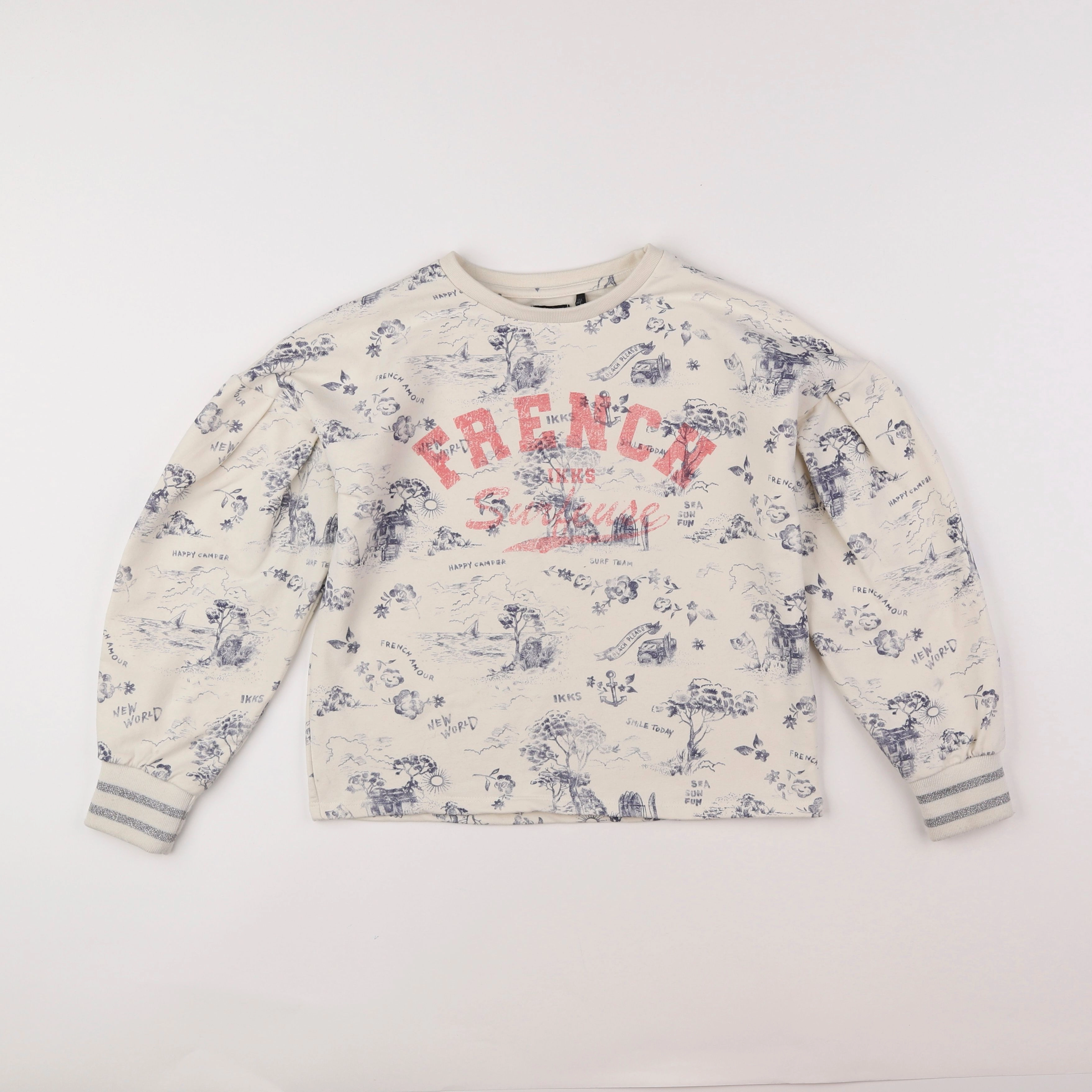 IKKS - sweat beige, bleu - 10 ans