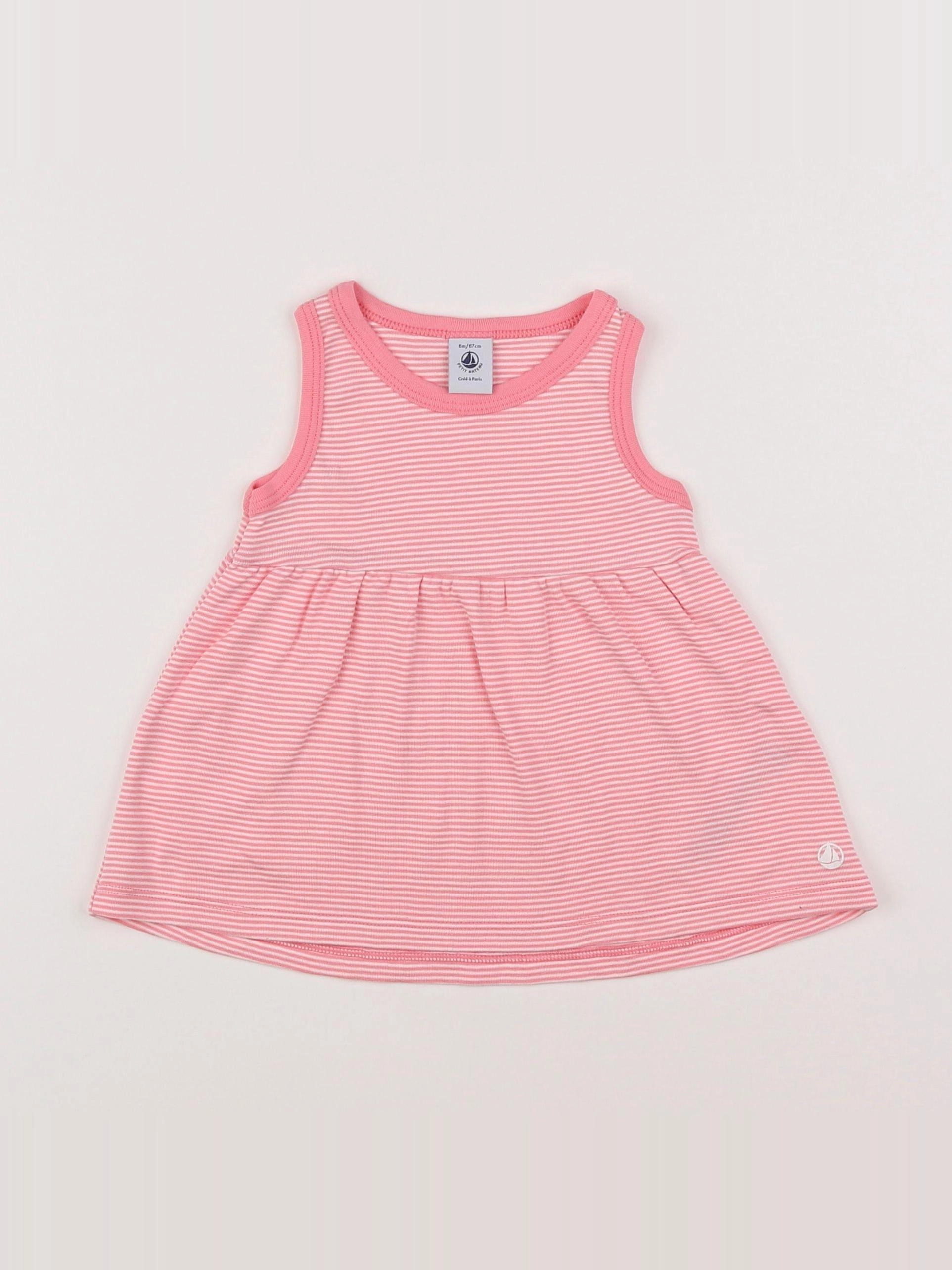Petit Bateau - robe blanc, rose - 6 mois