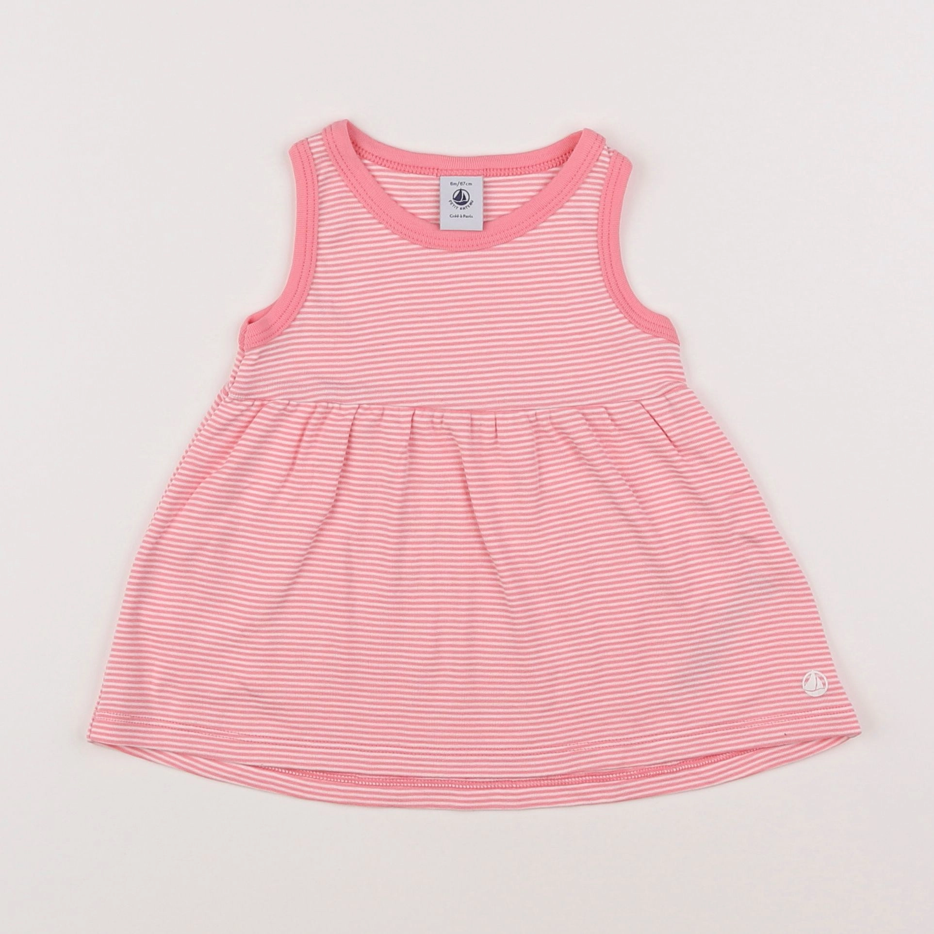 Petit Bateau - robe blanc, rose - 6 mois