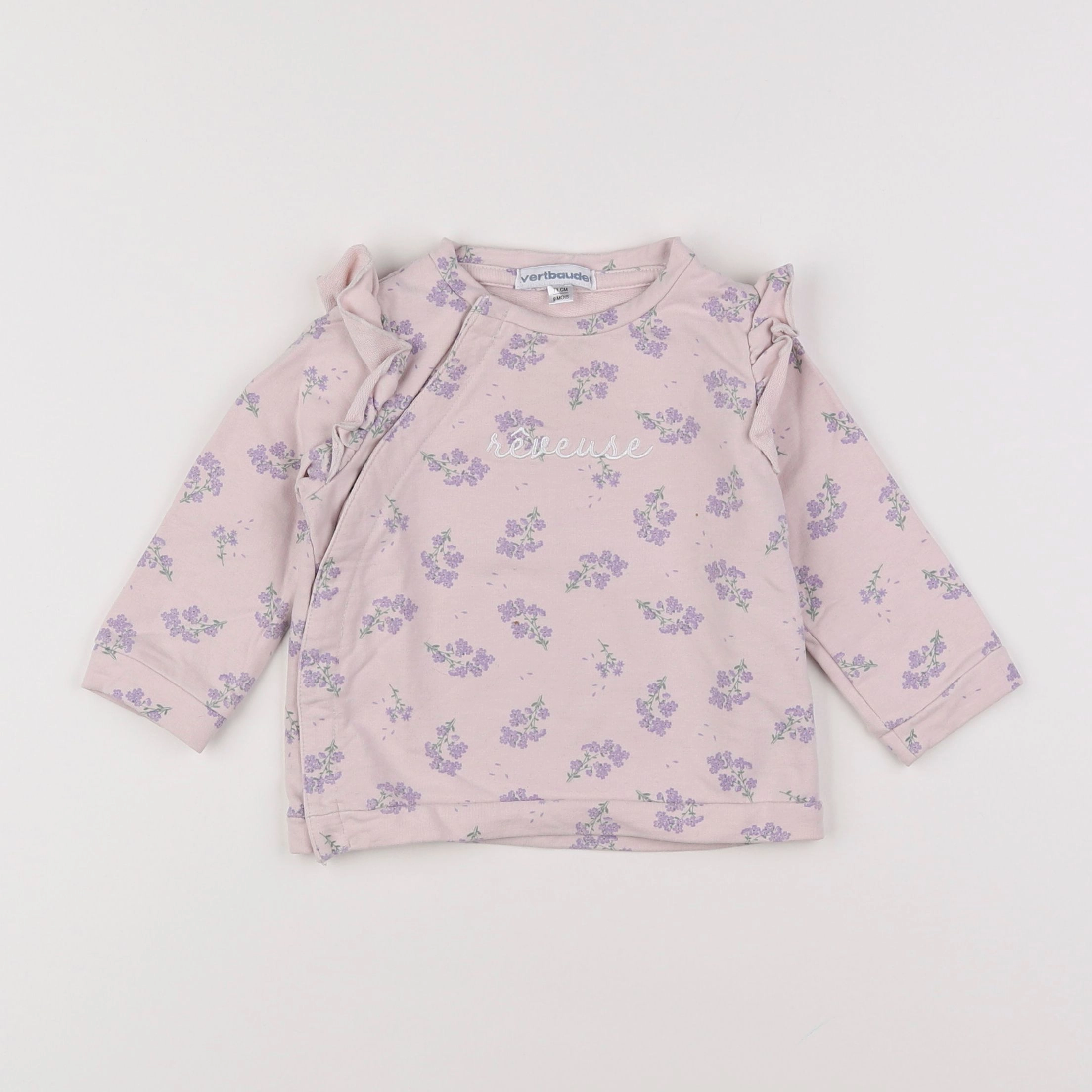 Vertbaudet - sweat rose - 9 mois