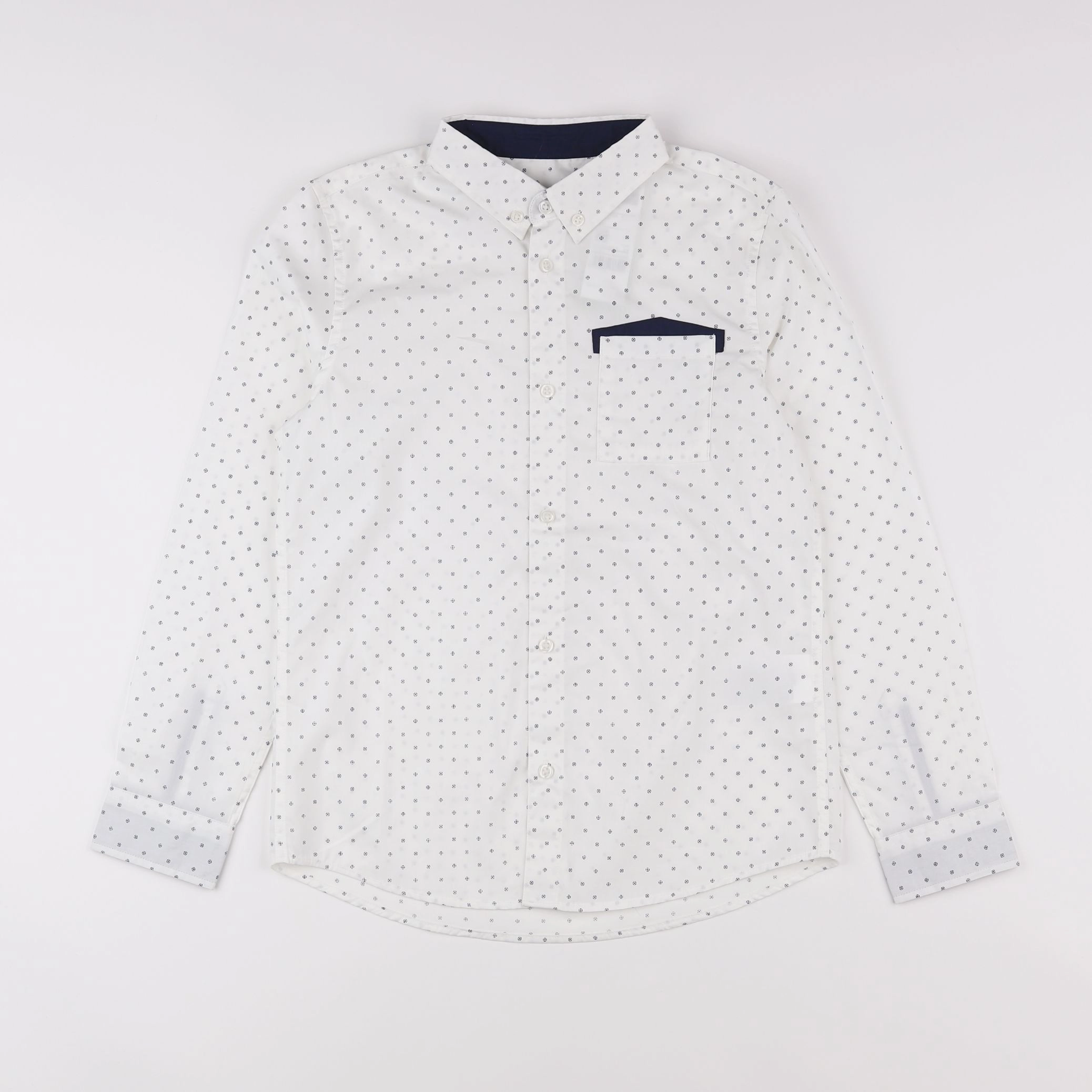 Benetton - chemise blanc, bleu - 8/9 ans