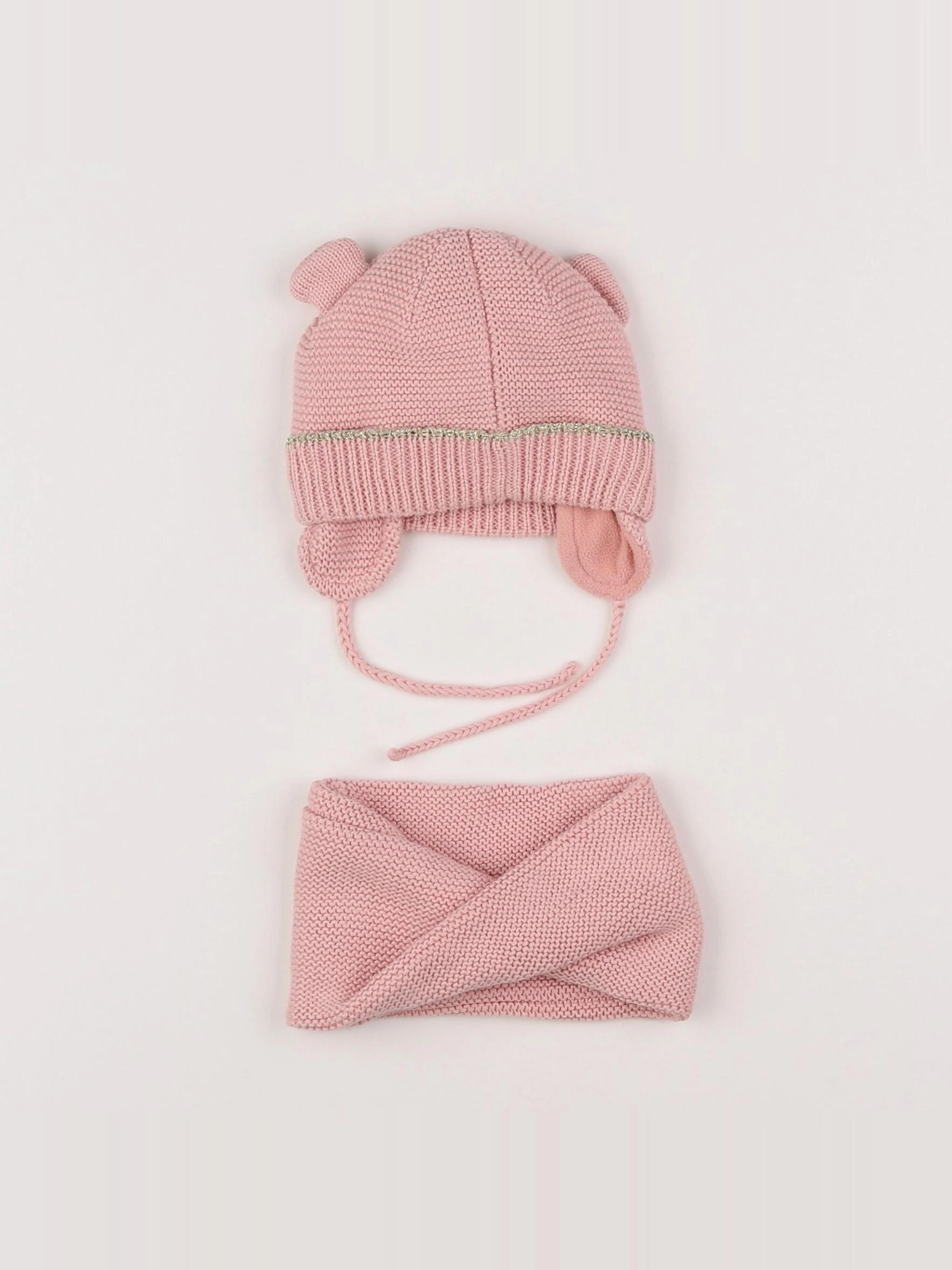 Vertbaudet - ensemble bonnet/tour de cou rose - 3/6 mois