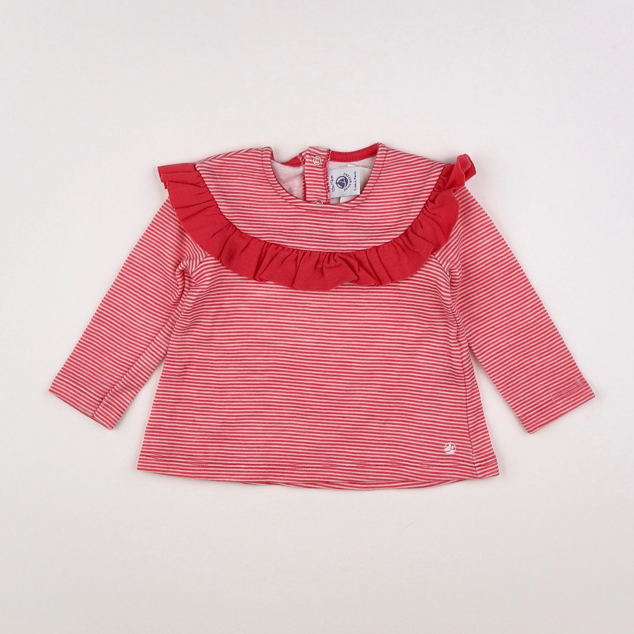 Petit Bateau - tee-shirt blanc, rose - 12 mois