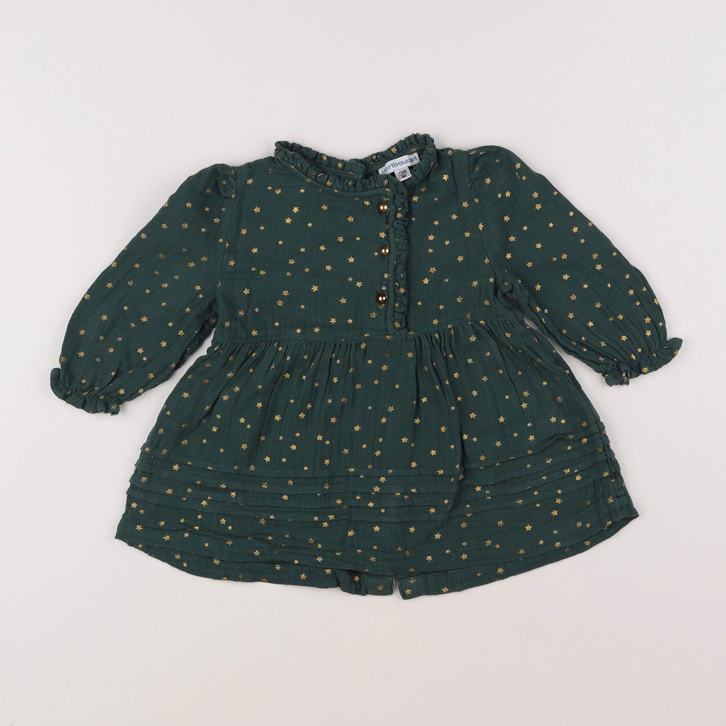 Vertbaudet - robe vert, or - 9 mois