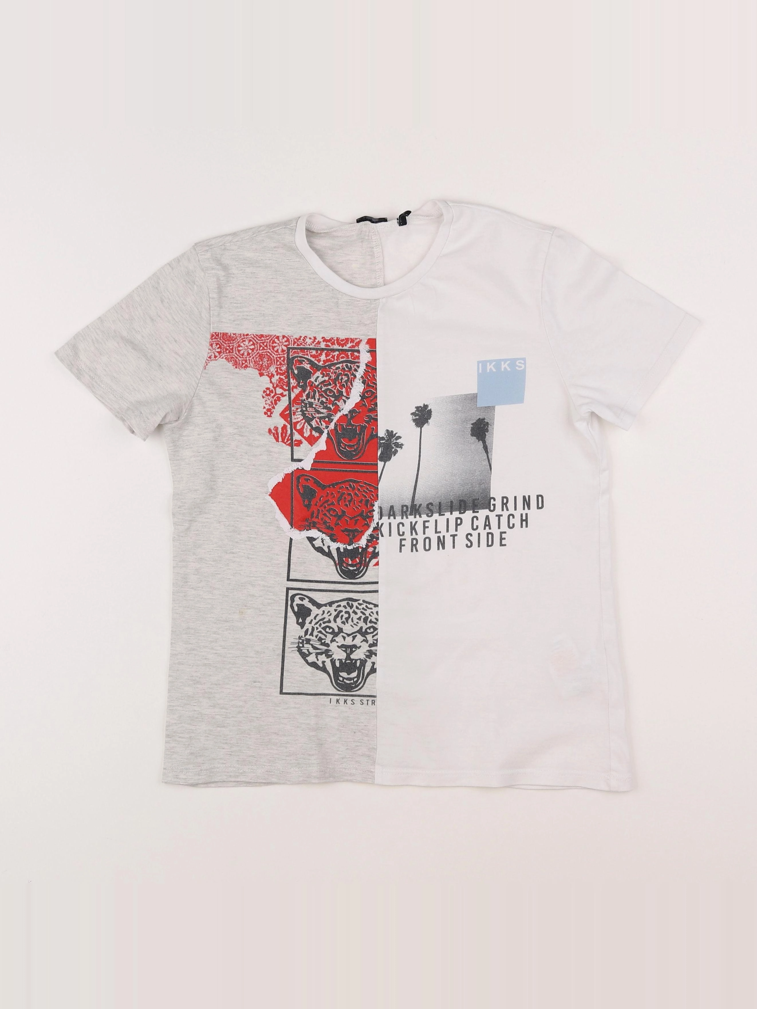 IKKS - tee-shirt blanc, gris - 10 ans