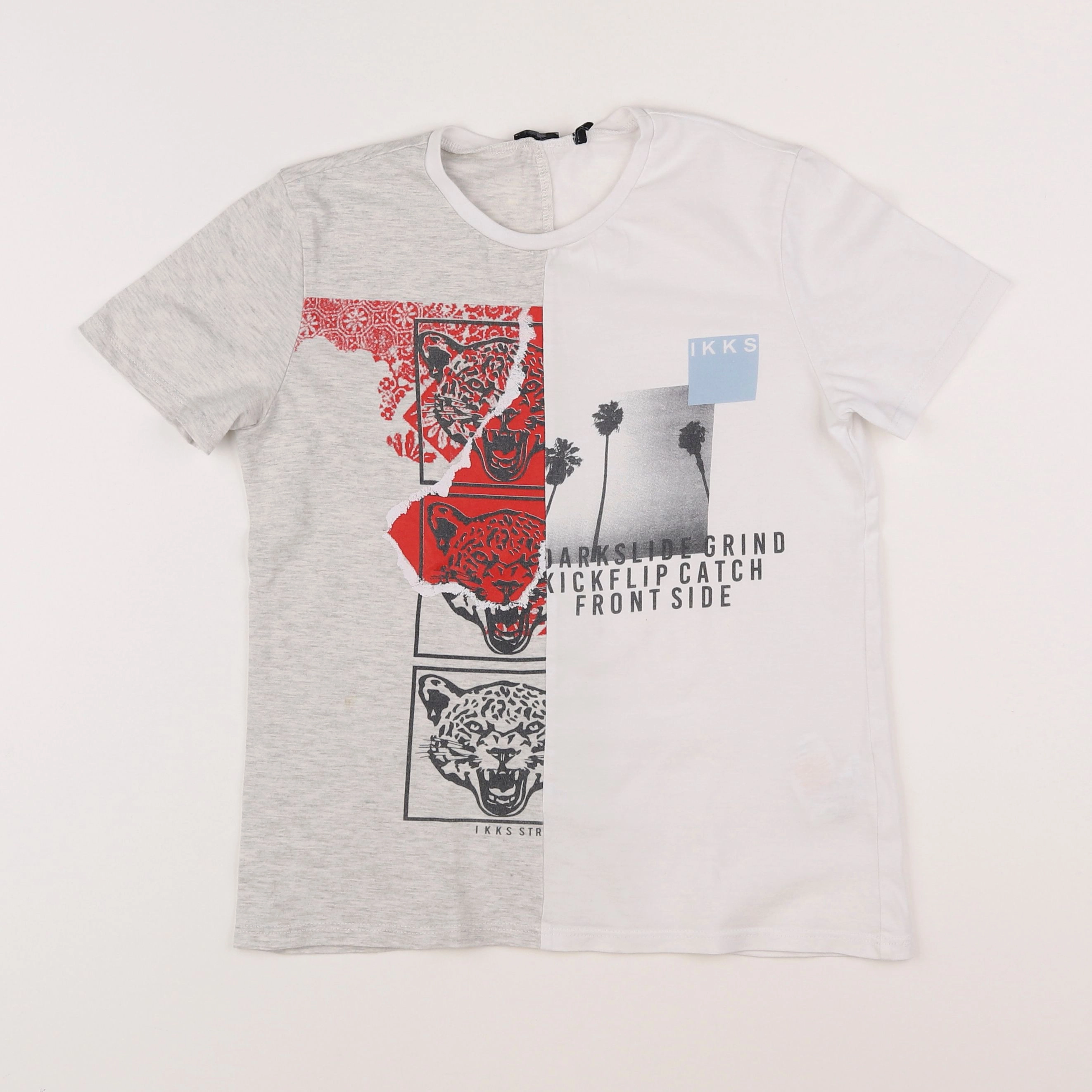 IKKS - tee-shirt blanc, gris - 10 ans