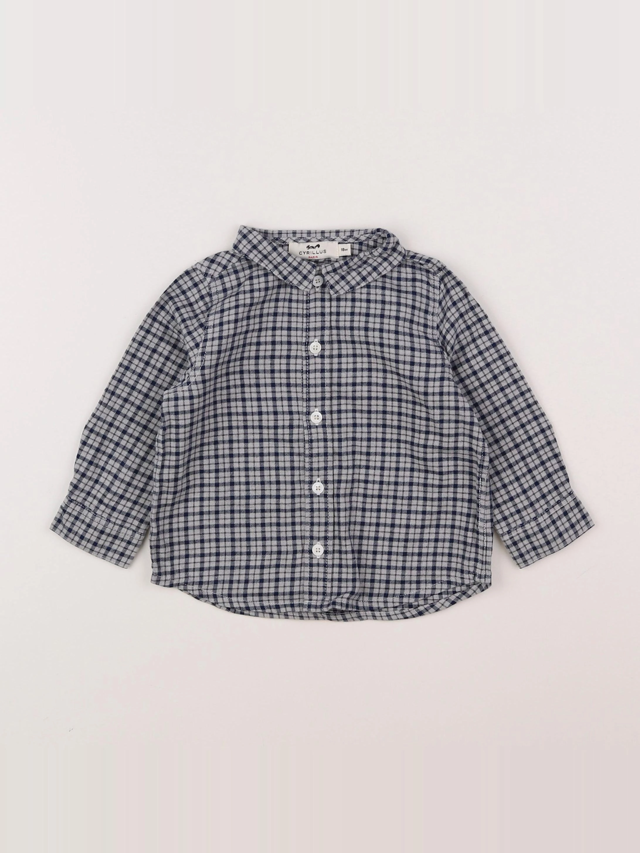 Cyrillus - chemise bleu, gris - 18 mois