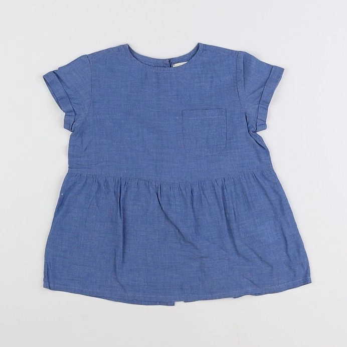 Bonnet à Pompon - blouse bleu - 4 ans