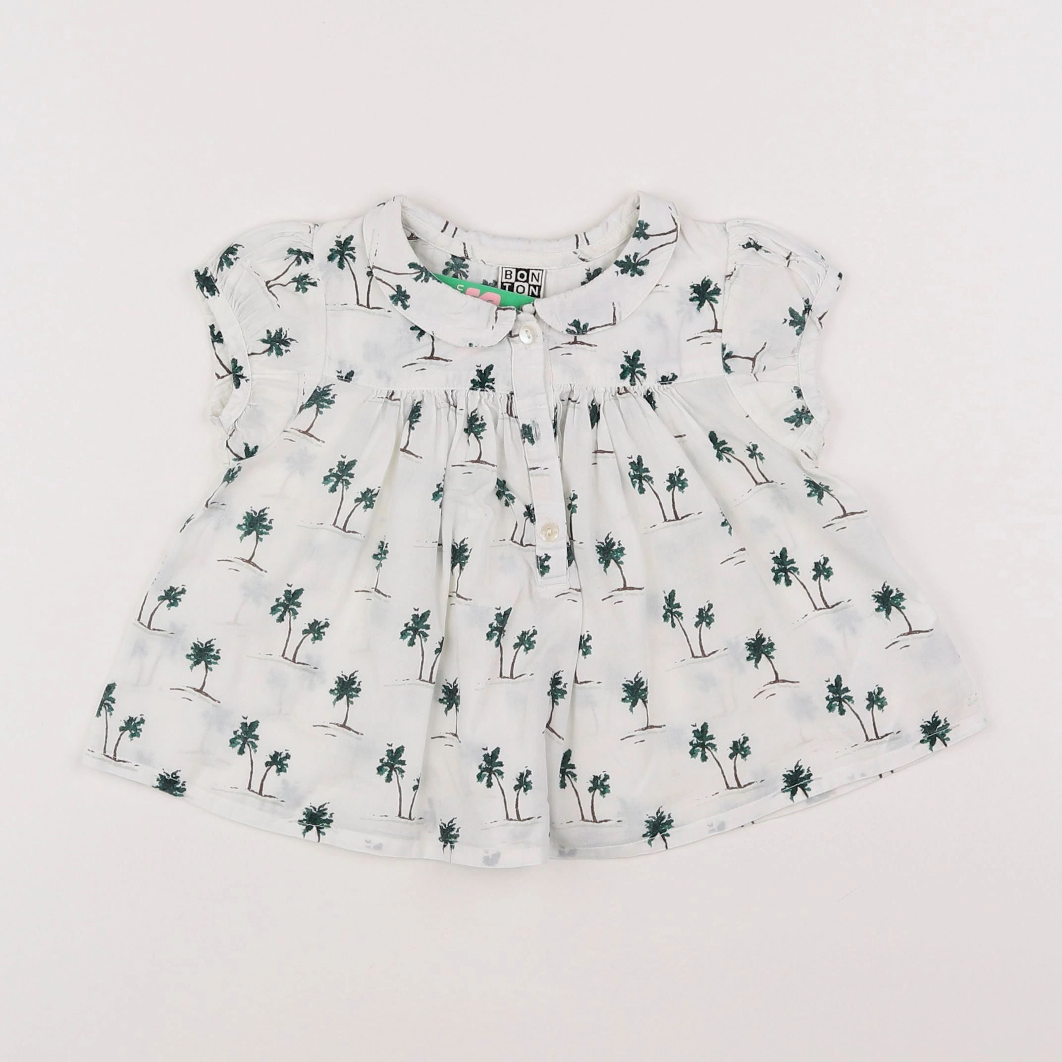 Bonton - blouse blanc, vert - 2 ans