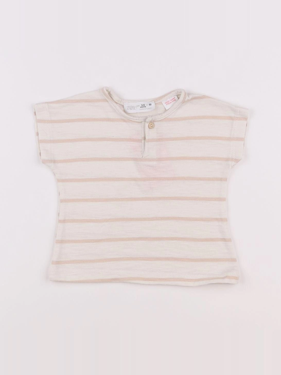 Zara - tee-shirt blanc, rose - 3/6 mois