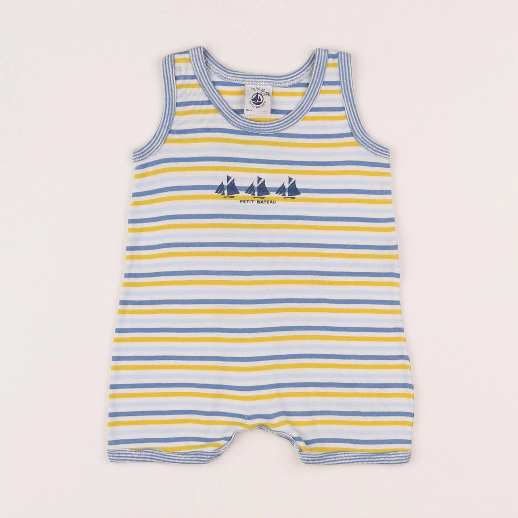 Petit Bateau - pyjama coton blanc, bleu - 3 mois