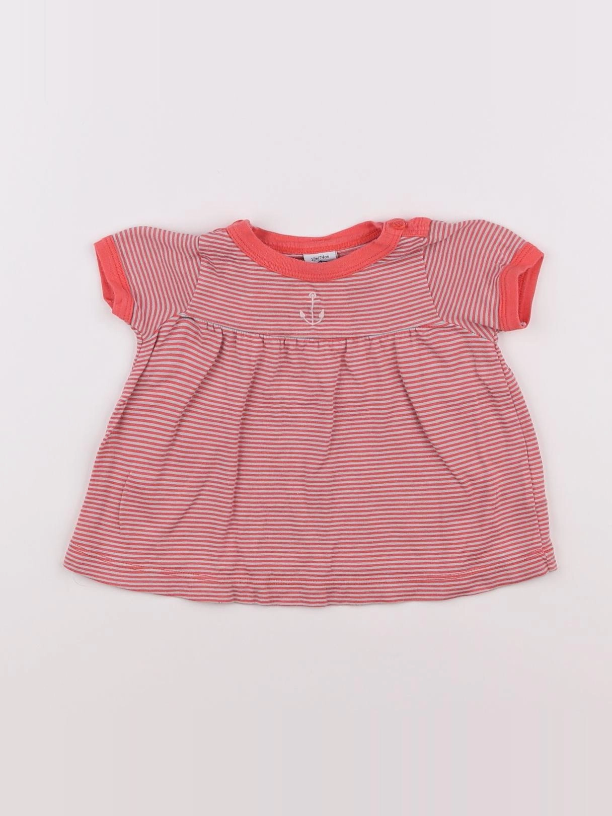 Petit Bateau - tee-shirt rose, gris - 12 mois